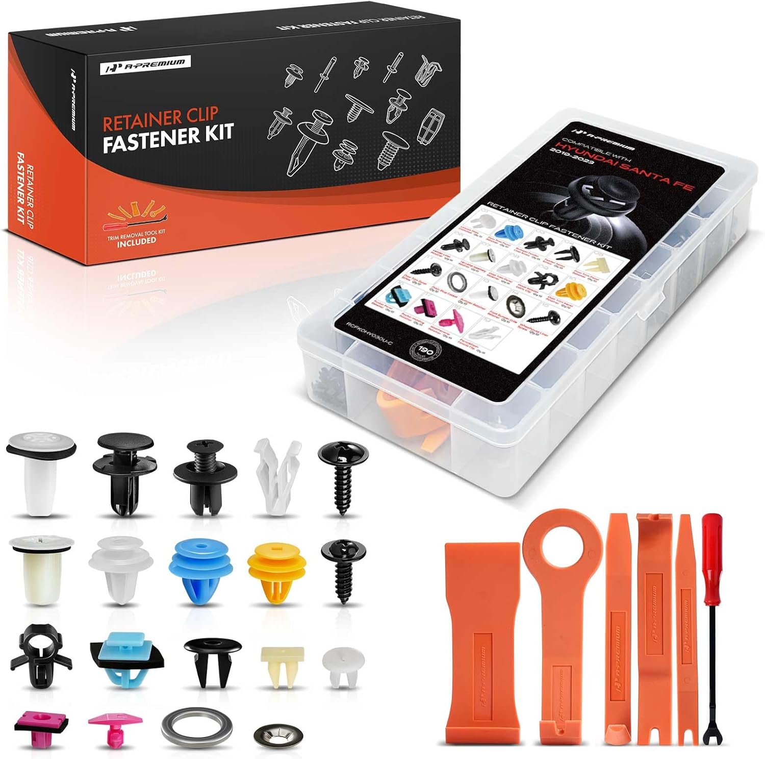 A-Premium 190-Pack (16-Type) Car Retainer Clip Kit Compatible with Hyundai Santa Fe 2019 2020 2021 2022 2023 Bumper Fender Liner Auto Push Pin Plastic Rivet Fastener Replacement Set, w/Removal Tool