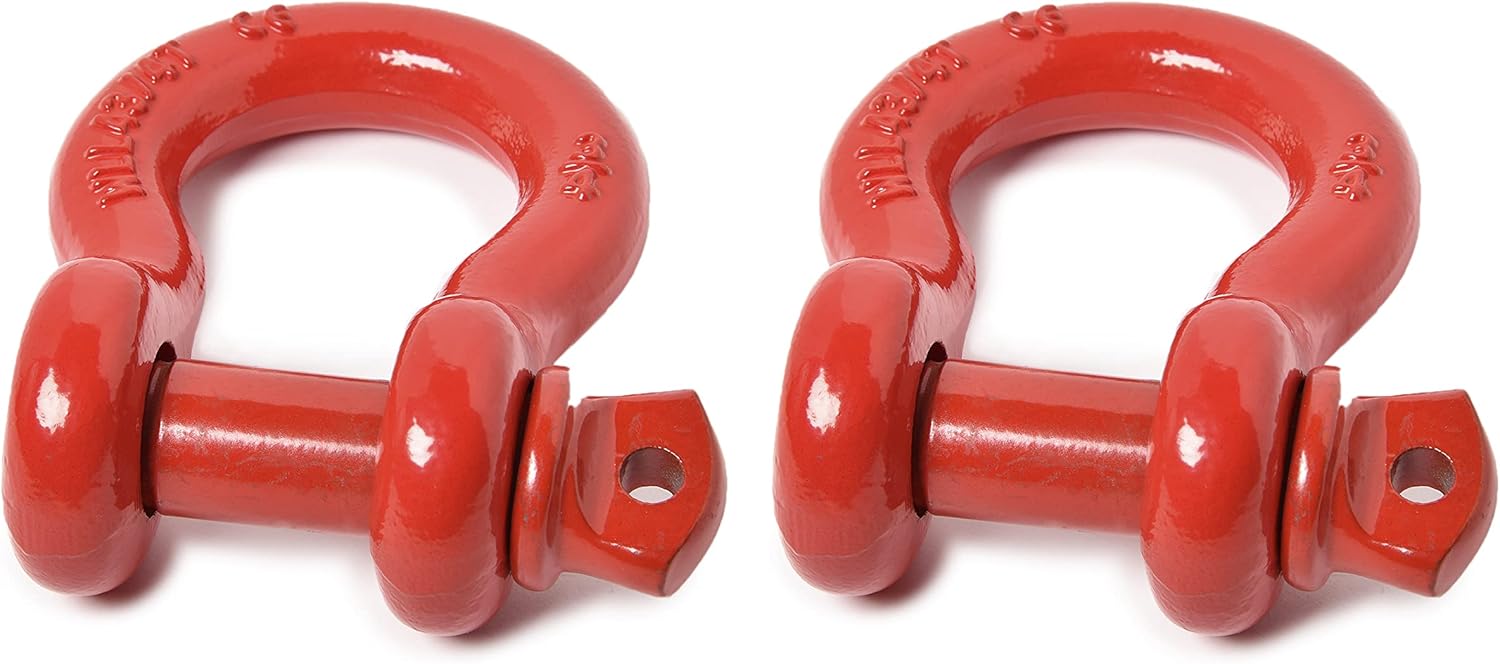 Hi-Gear (4 PK, Red) Bow Shackles 3/4" D Ring Shackle Rugged Unbreakable 28.5 Ton (57,000 Lbs) Maximum Break Strength with 7/8'' Pin Bow Screw Heavy Duty D Ring for 4x4 Vehicle Recovery.