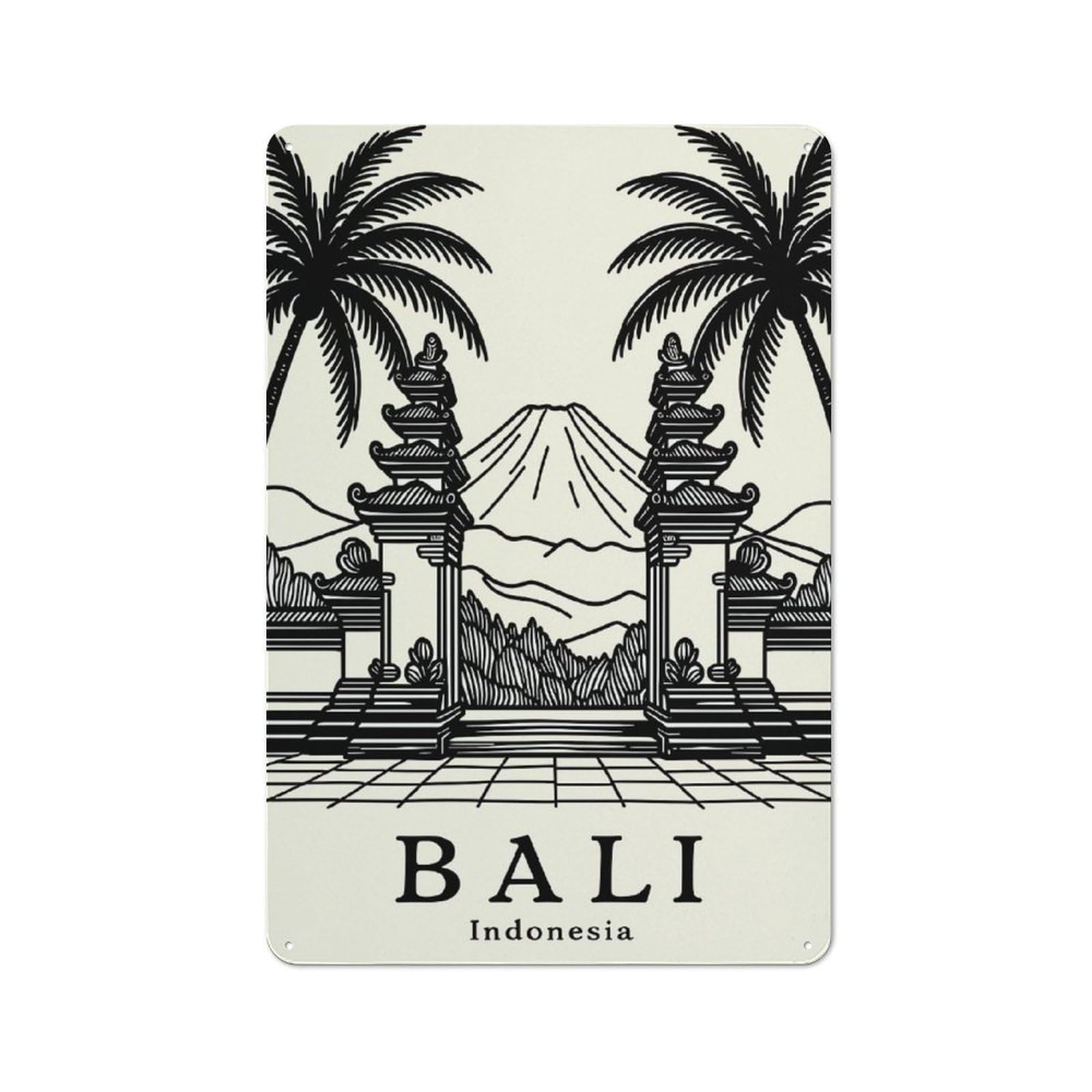 Junmoney Style-6 Bali Indonesia Travel Everyday Metal Wall Decor 30X20cm, Decorative Tin Plaque For Flat, Dorm Room, Lounge Or Cafe