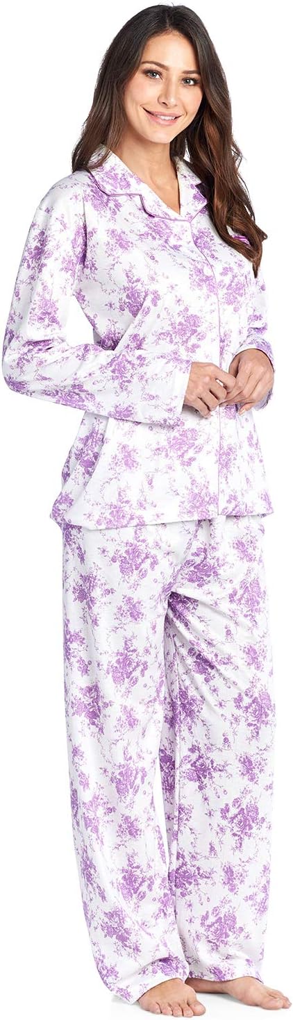 Casual Nights Women's Embroidered Contrast Print Long Sleeve Pajama Set - Image 3