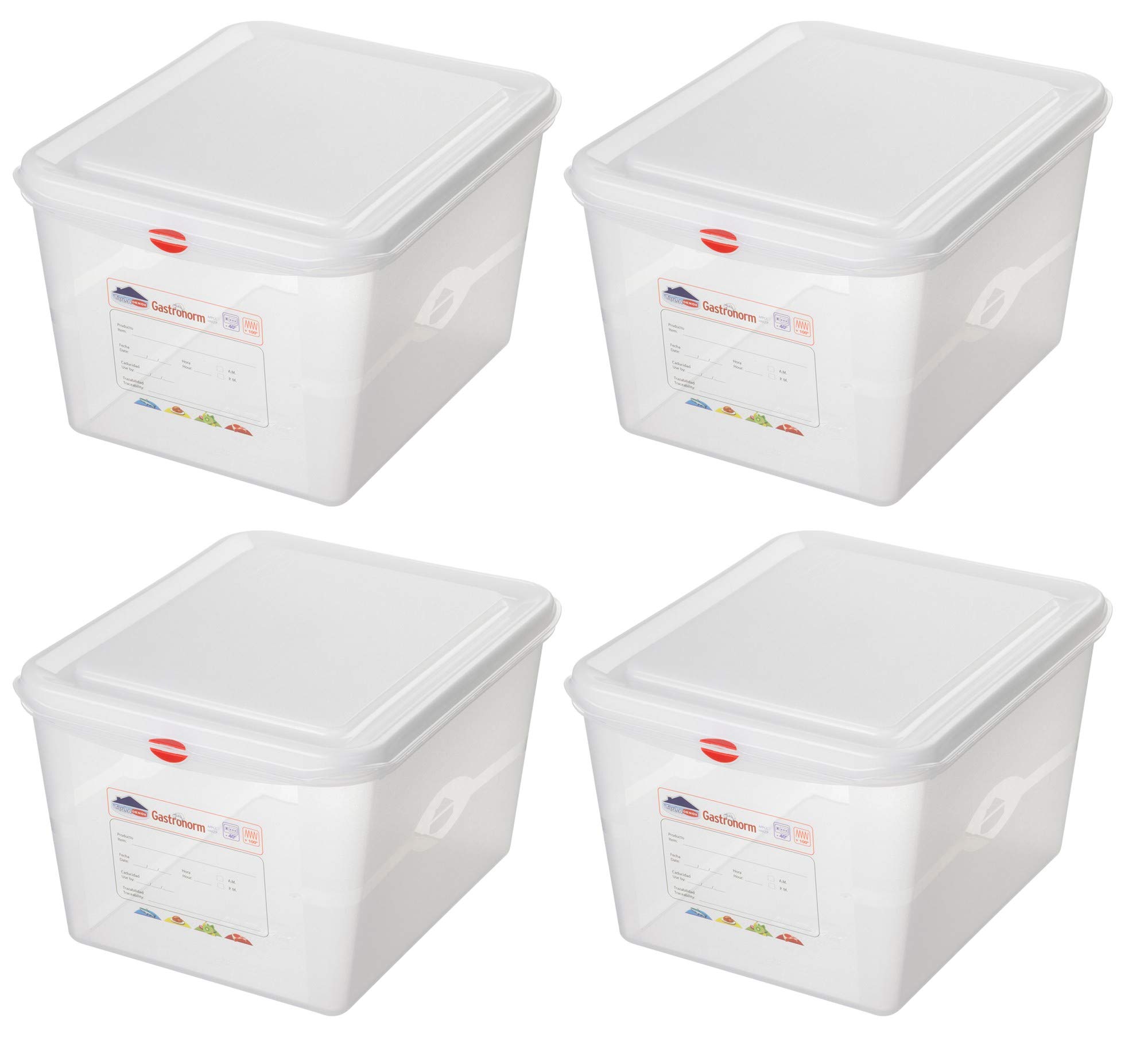 4 recipientes GN 1/1 con tapa, 530 x 325 x 200 mm, 28 litros