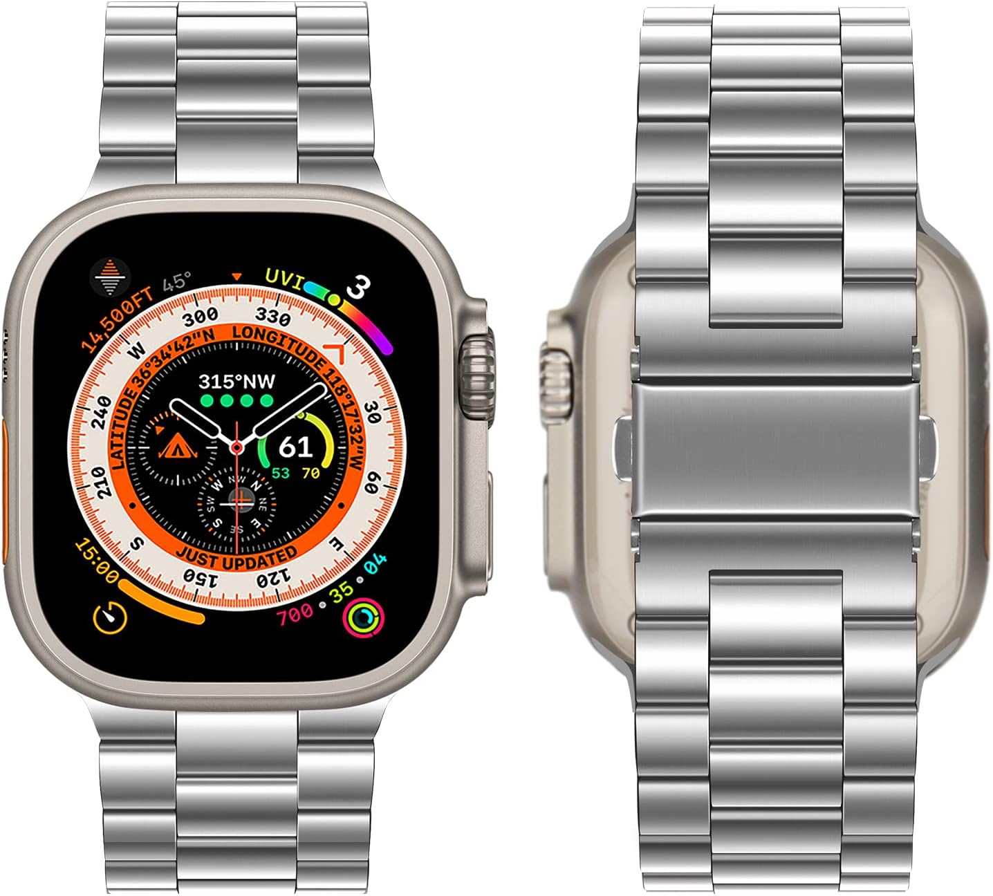 HITZEE Compatible with Apple Watch Ultra Band 49mm Business Stainless Steel Metal Strap Men Women Link Bands Compatible for Apple Watch Ultra 3/2/1, 49mm Silver - Image 3