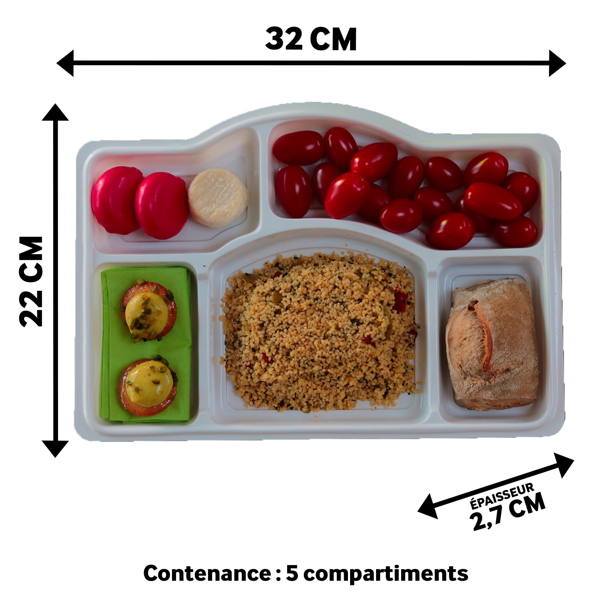 Table'Colors 200 Plateaux repas 5 compartiments - Sans Couvercle - Plateau de service - Aperitif - Traiteur - Assiette - Fabriqué en France - Réutilisables - Pour Tous Repas