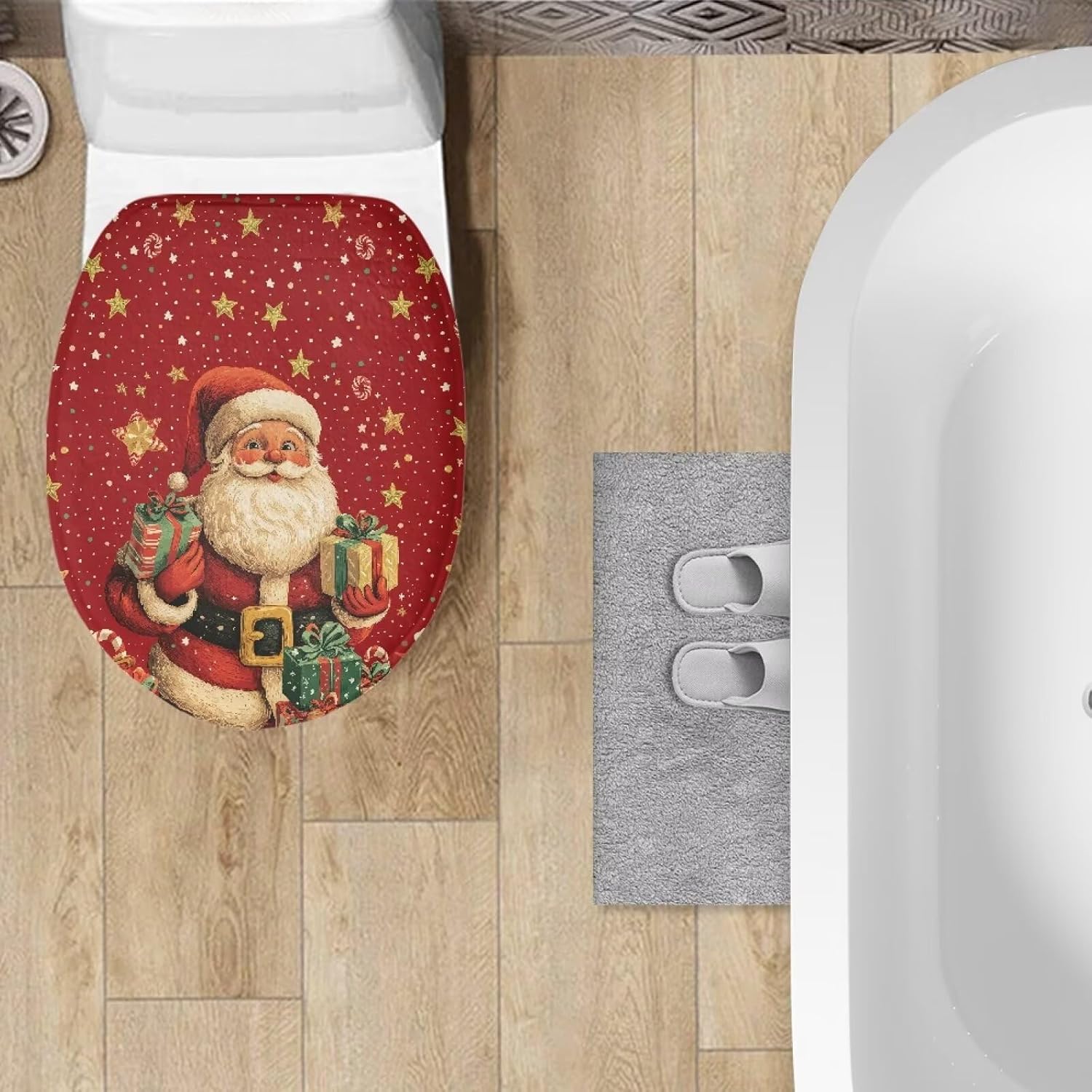 Christmas Toilet Seat Cover Santa Toilet Seat Lid Covers for Bathroom Elongated Toilet Seat Lid Cover Toilet Protective Cover Fits Most Round Oval Toilet Seat