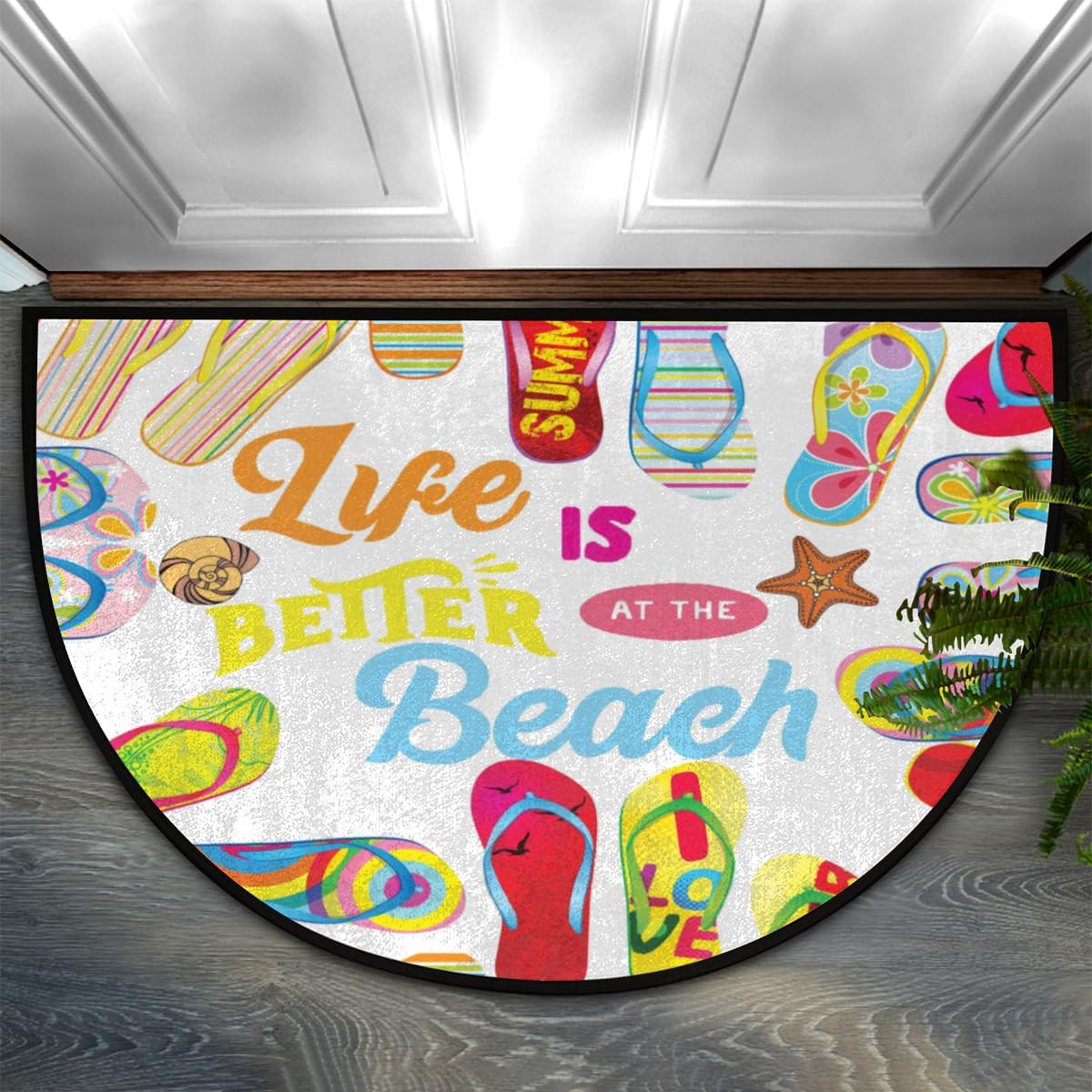 Half Round Door Mat,Mushroom Forest Plants Non Slip Absorbent Entrance Doormat,Welcome Mat for Front Door,Low-Profile Semi Circle Floor Mats Area Rugs for Home Kitchen Garage Patio,36" x 24"