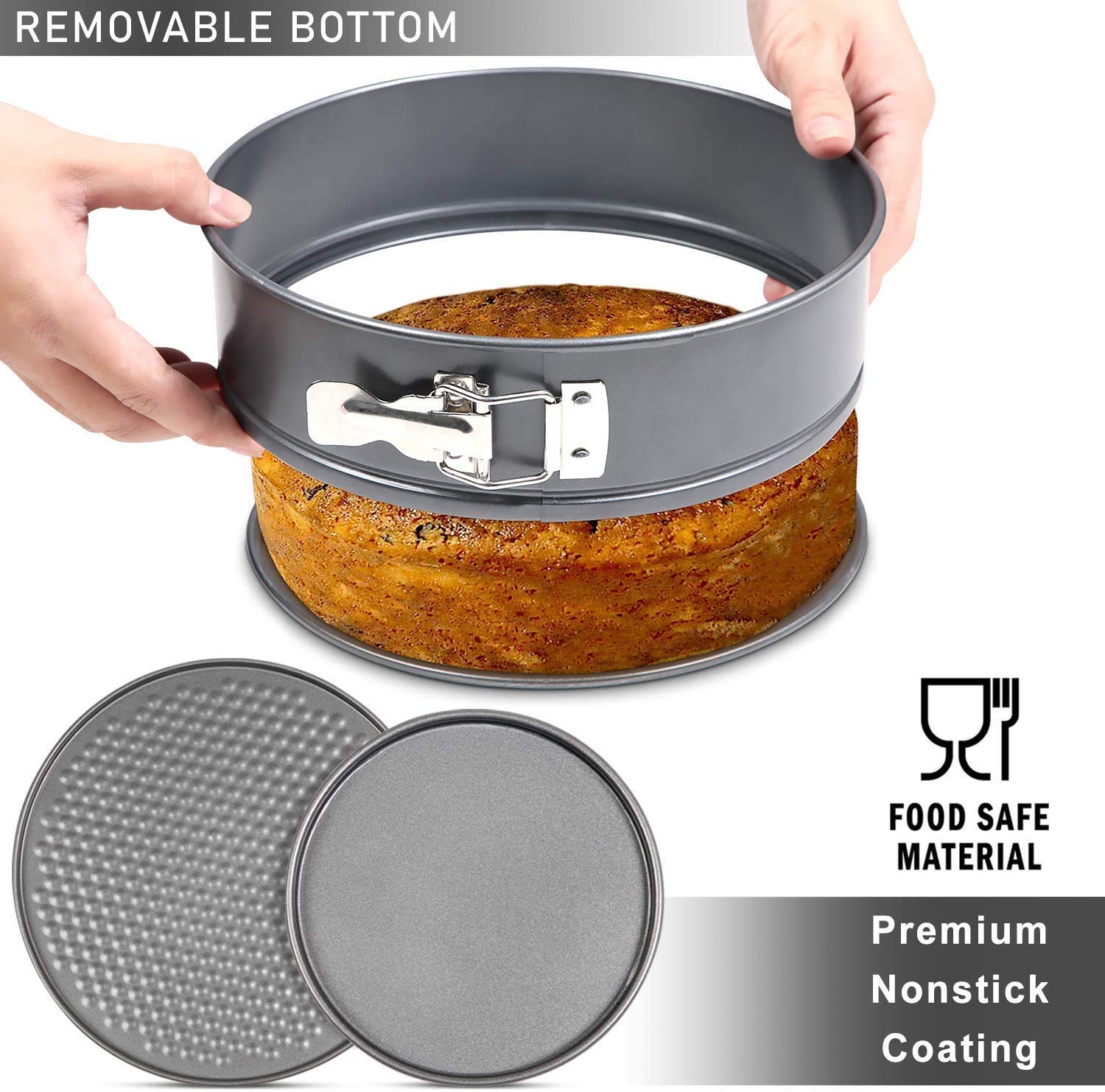 MAFAHH 3Pcs Round Springform Teflon Coated Carbon Steel Non-Stick Lockable Cake Baking Mould for Microwave Oven OTG Dishwasher Safe Freezer Safe 4