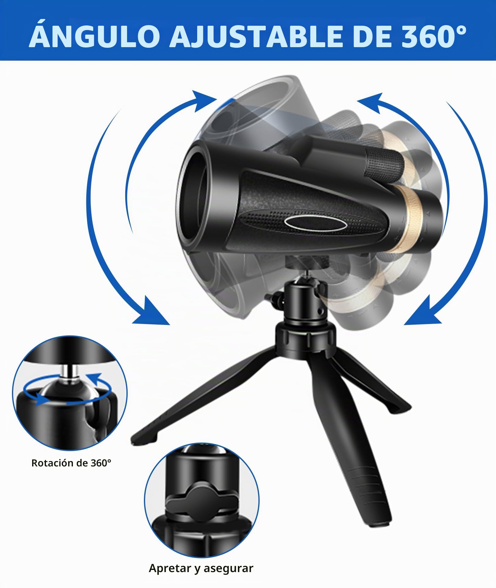 Telescopio monocular de alta potencia 80 x 100 con adaptador de smartphone, trípode y prisma BAK4, adecuado para observación de aves