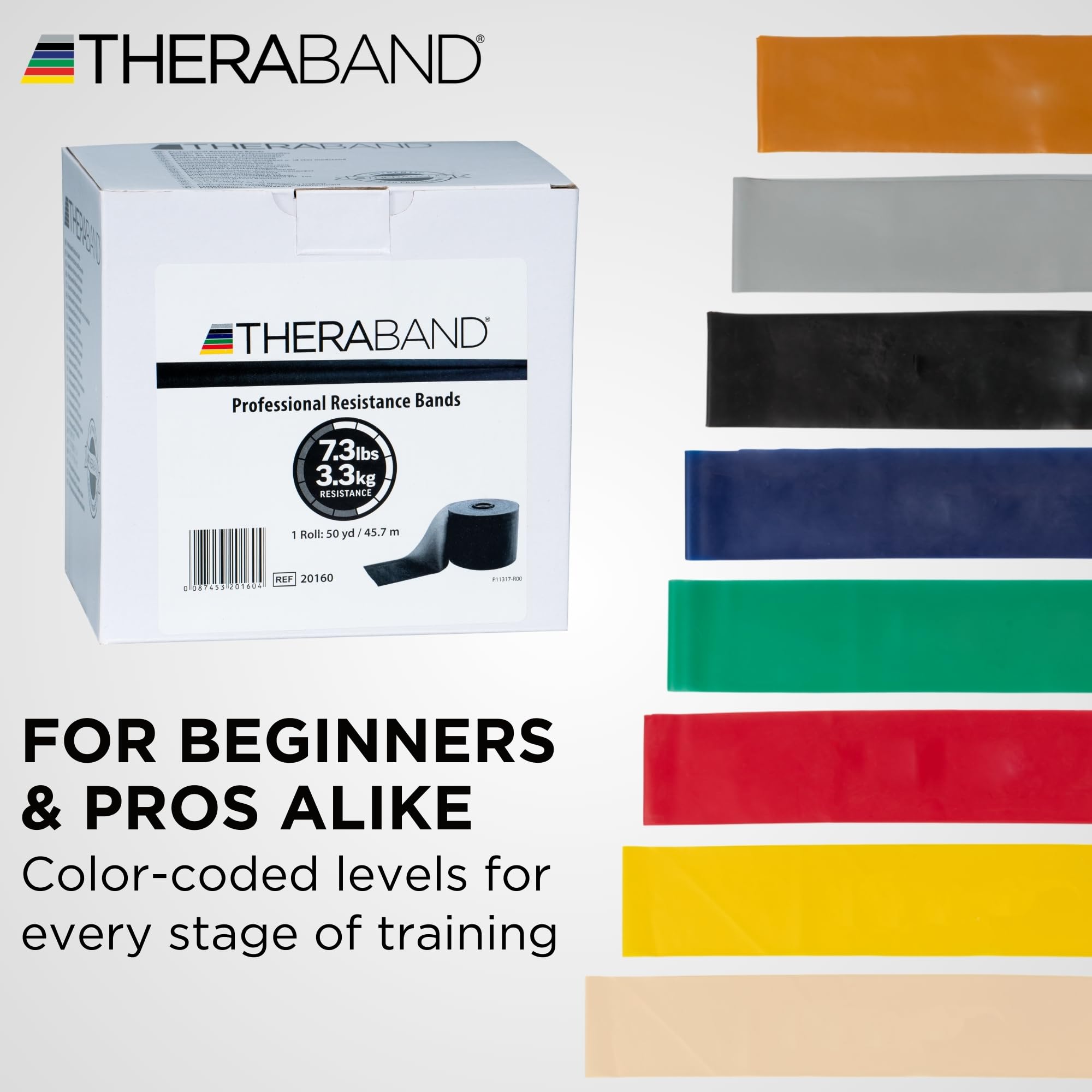 THERABAND Resistance Band 50 Yard Roll, Non-Latex Professional Elastic Stretch Bands For Upper & Lower Body Exercise Workouts, Physical Therapy, Lower Pilates, Flexibility, & Rehab, Dispenser Box