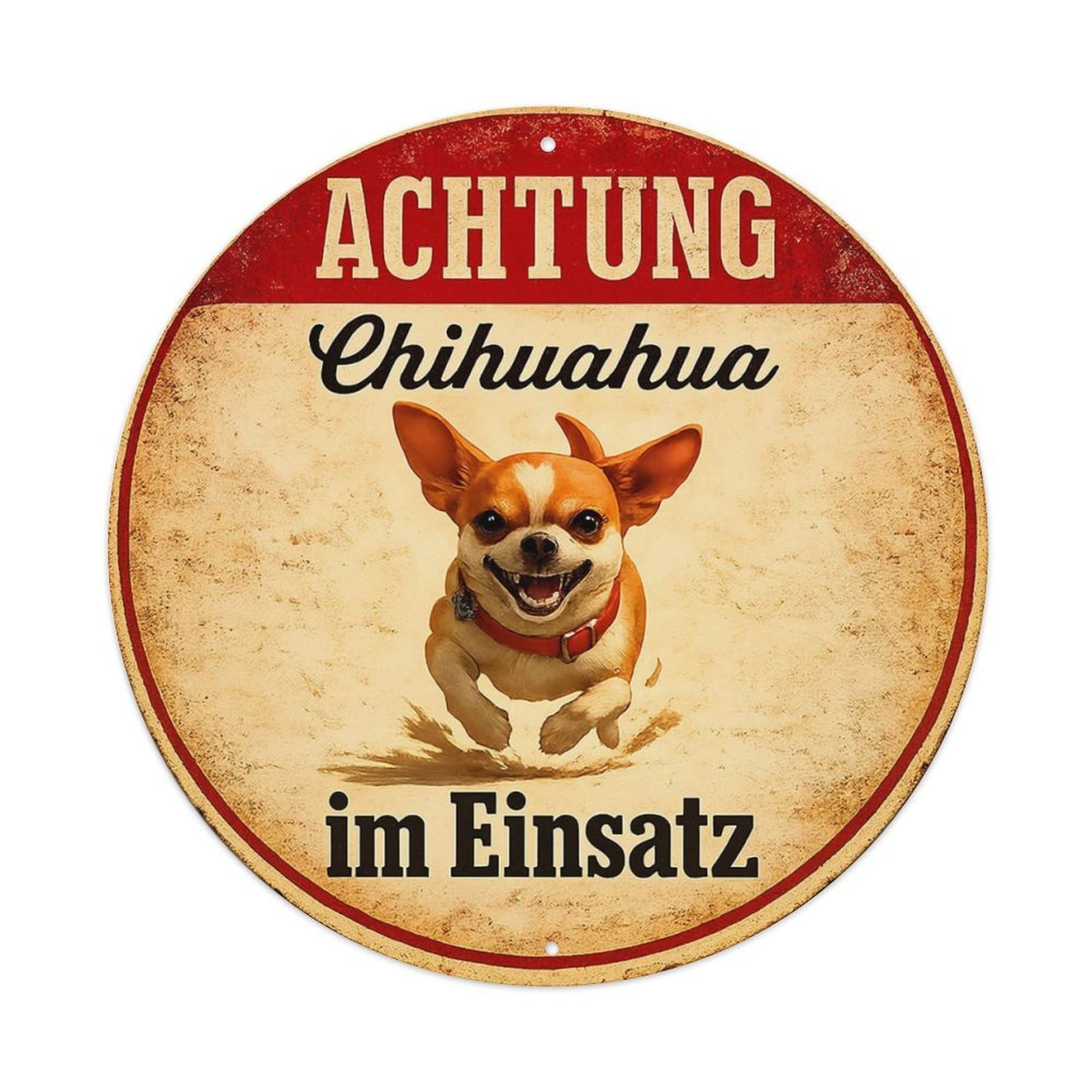 Attention Chihuahua On Duty Round Tin Sign Vintage Metal Sign Home Bar Garden Indoor & Outdoor Wall Decor Retro Metal Poster 8x8 Inch