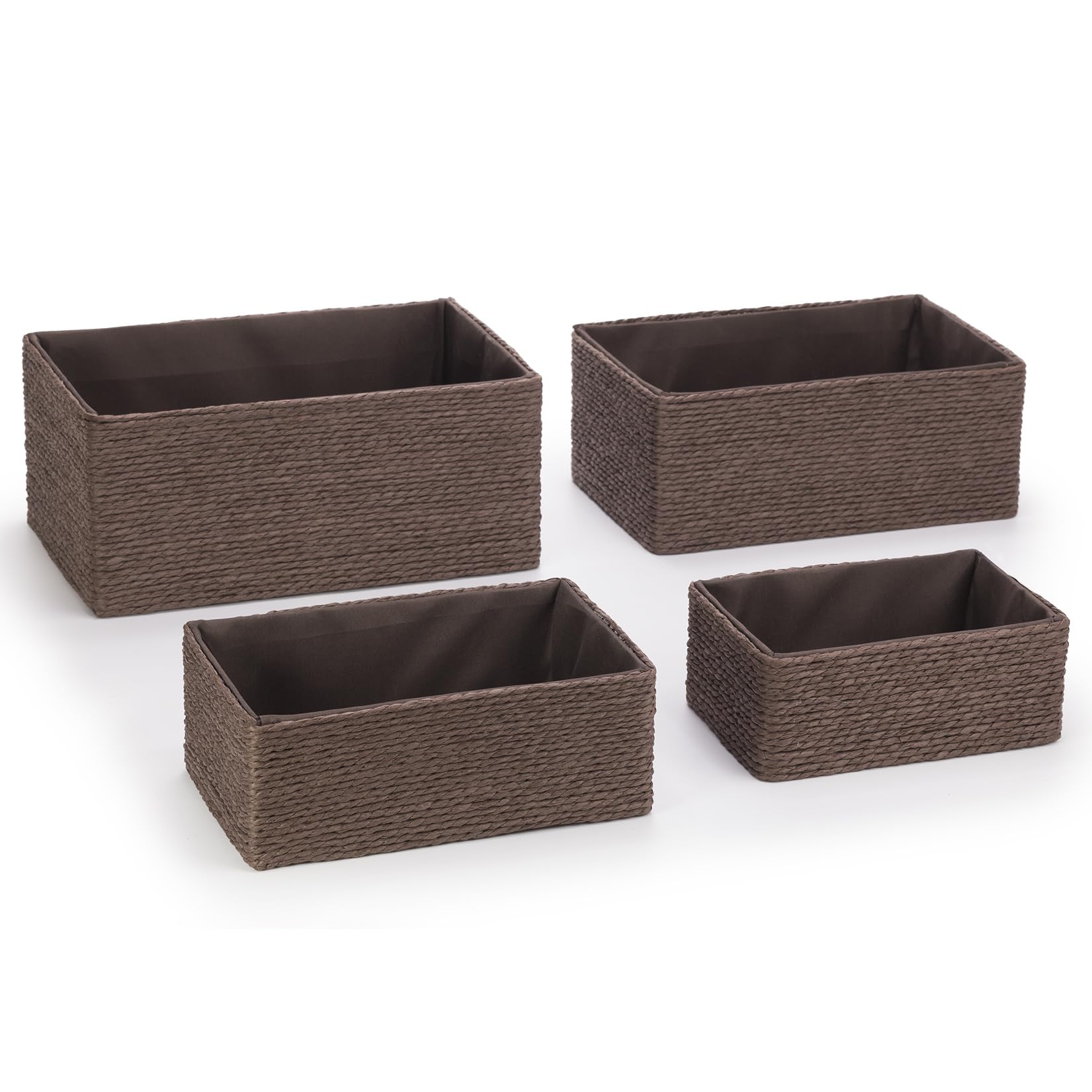 EHC Storage Baskets Set 4, Woven Basket Paper Storage Bin, Storage baskets for Shelves, Boxes for Makeup Closet Bathroom Bedroom Living Room, Chocolate โ image 1