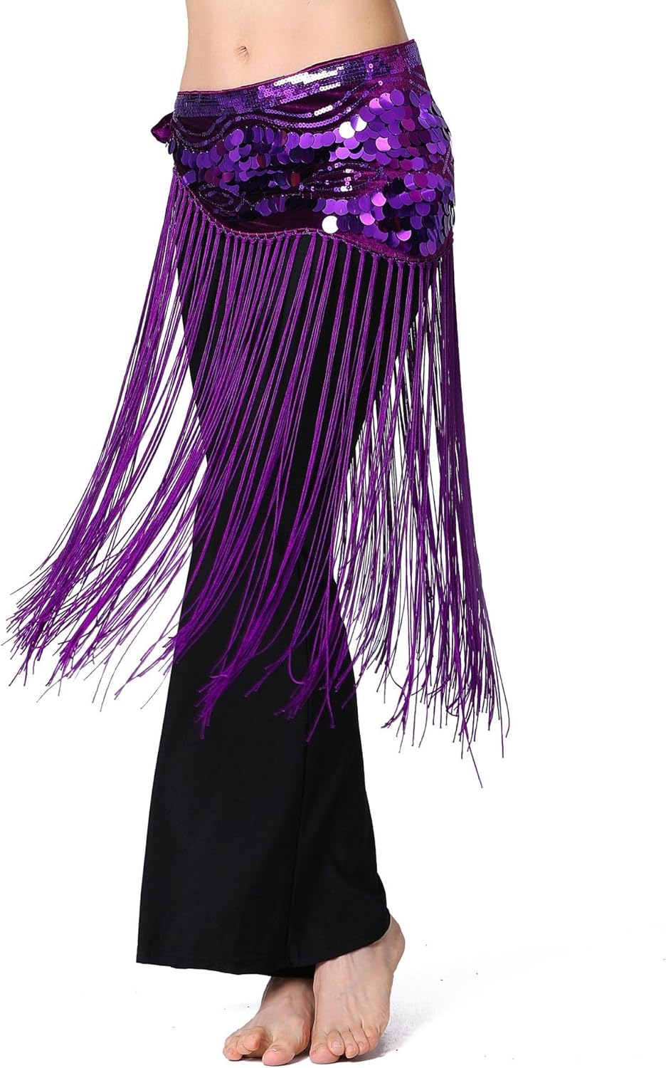Long Tassel Belly Dance Hip Scarf Shiny Sequins Skirt Wrap for Women, Zumba Yoga Class Belly Dancing Party Costume - Image 2