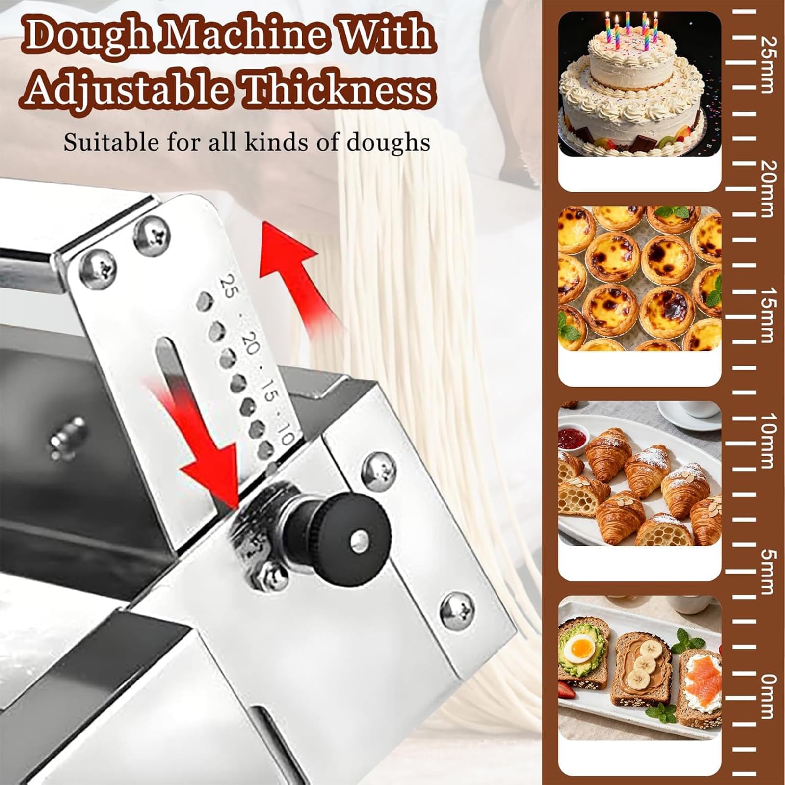 Laminadora de Masa Manual compacta con Manivela Grosor Ajustable. MáQuina para Hacer Croissants Pasteles Laminados Equipo PanaderíA Comercial Grosor Ajustable