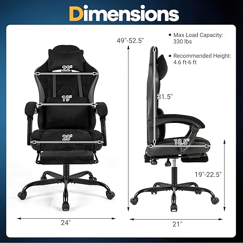 Miniatura 3 de Giantex Silla para videojuegos, silla de computadora de piel sintética con reposacabezas, soporte lumbar, respaldo reclinable y reposapiés, silla de
