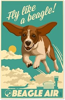 Lantern Press 16x24 Inch Giclee Art Print Wall Decor, Beagle, Retro Aviation Ad
