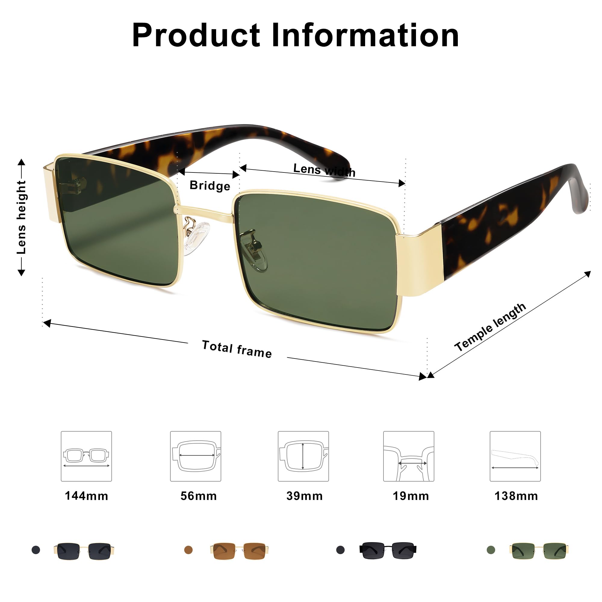 SOJOS Retro Fashion Rectangle Sunglasses Womens Mens Vintage Trendy Square Shades SJ1162