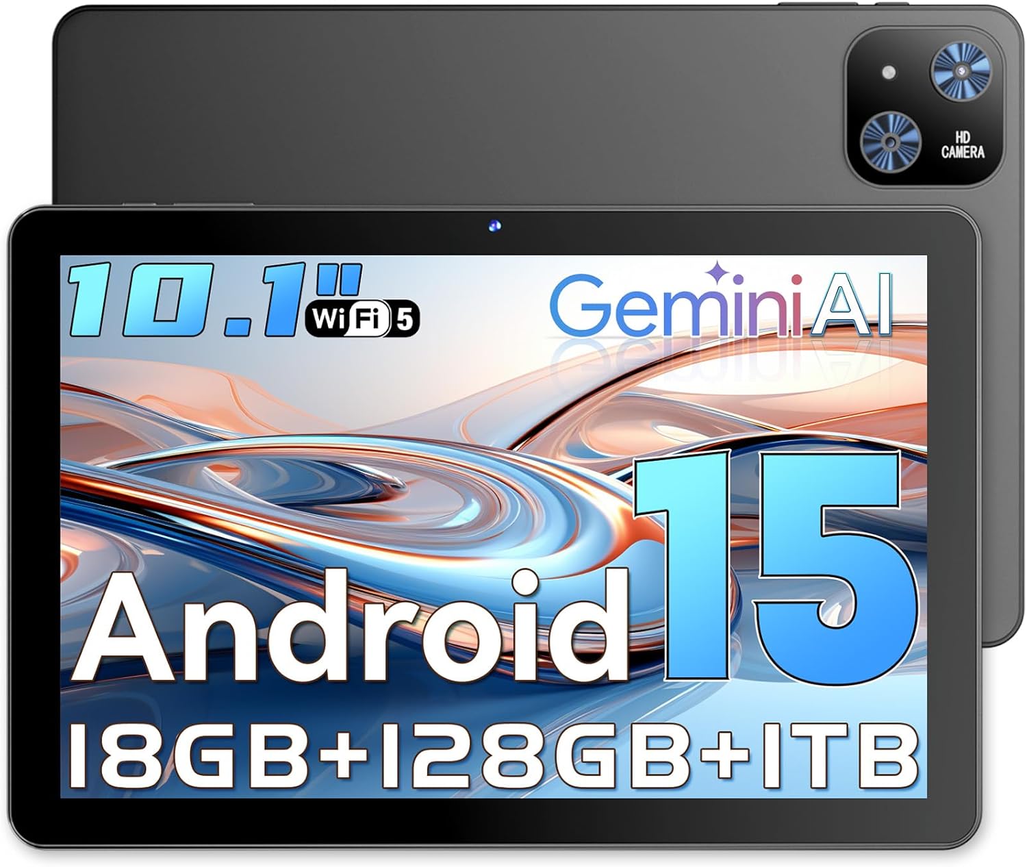 Tablet 10 Pollici, Tablet Android 15 Gemini AI, 18GB RAM + 128GB ROM + 1TB TF, Octa-Core, Schermo Touch IPS HD 1280x800, Batteria 6000mAh, Widevine L1, WiFi 5G & BT 5.0, Doppia Fotocamera (L70)