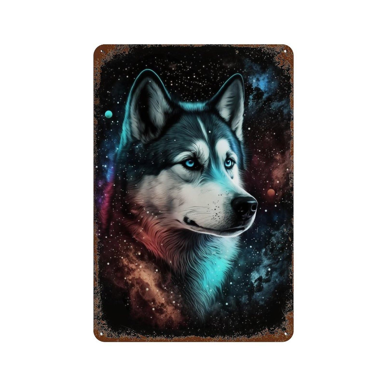 Cosmic Wolf Portrait-19 11.8"x7.9" Aged Metal Wall Plaque, Novelty Wall Decor for Shed, Workshop And Garage Wall Decor