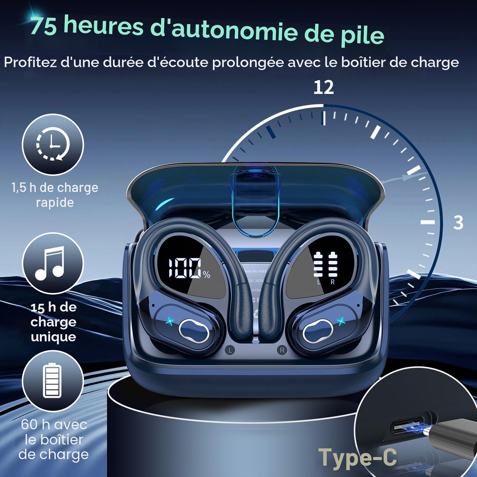 STECEi AI Traducteur Vocal Instantané avec 164 Langues/6 Modes de Traduction, 3 en 1 Écouteur AI Traduction Vocale Instantanée, Bleu Foncé