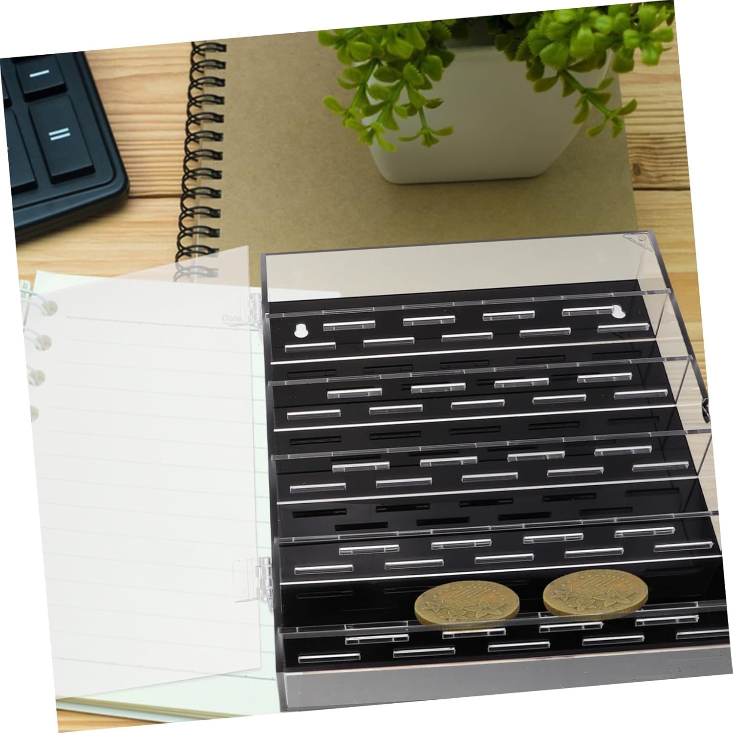 Coin Storage Case with Clear Lid Transparent Display Box for Coin Collections Sturdy Holder for Easy Viewing and Organizing Black Base