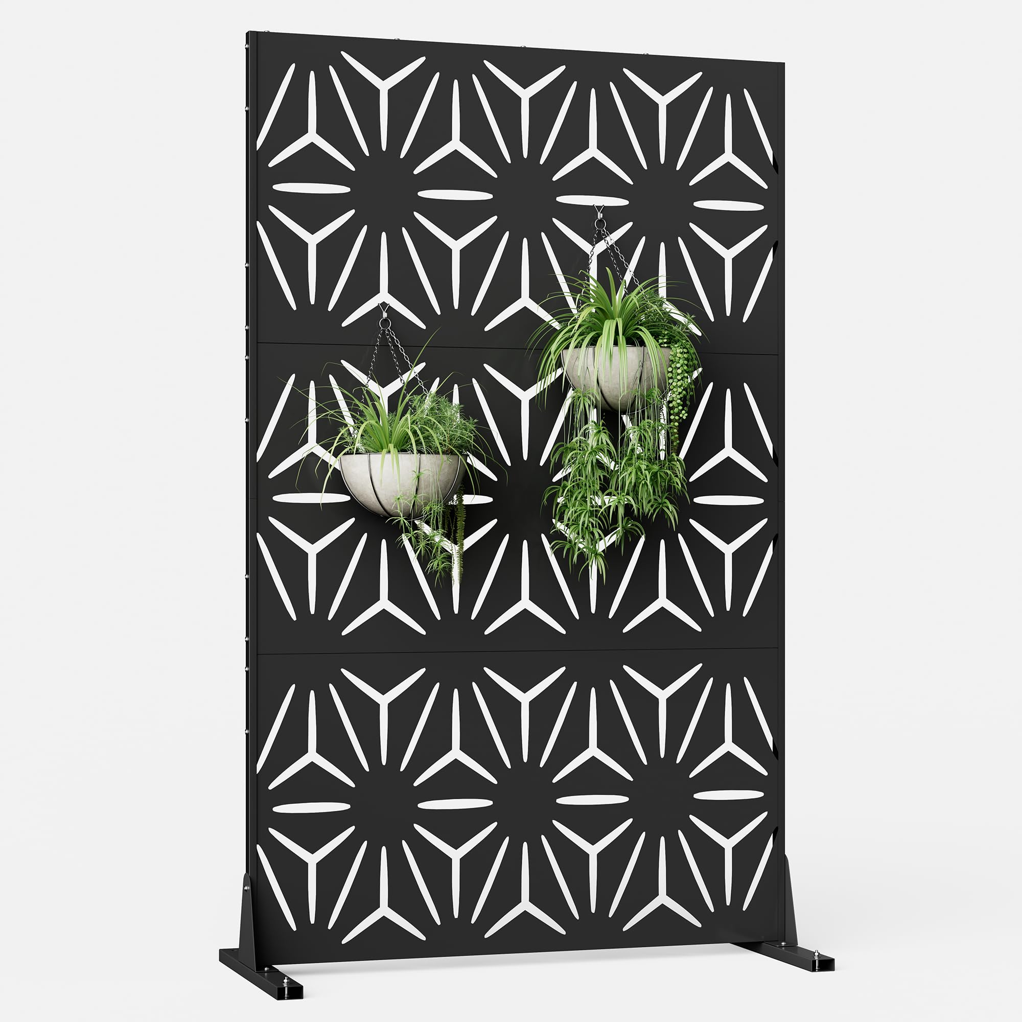 Metal Privacy Screen for Outdoor Freestanding Privacy Screens, 72" H x 44" W Patio Decorative Metal Fence Panels with Stand, Portable Divider Screens for Outside Deck Balcony Garden and Indoor