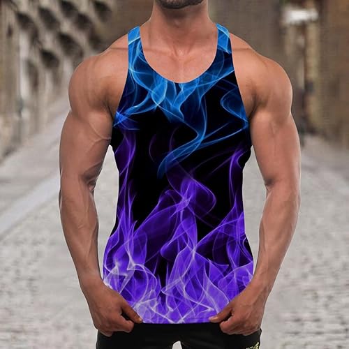 Miniatura 2 de Camisetas de gimnasio para hombre, estilo casual, grande y alto, estampado 3D, sin mangas, cuello redondo, ajuste muscular, chaleco de moda