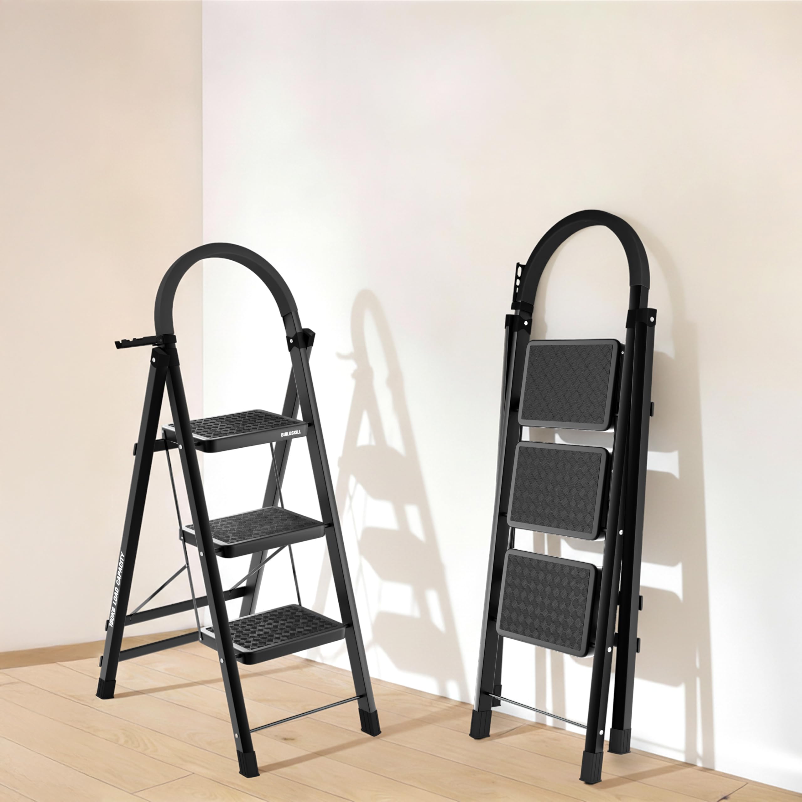BUILDSKILL Ladder for Home 7 Steps Foldable with Built-in Tool Tray | Heavy Duty D Shape Rods | 20 x 30cm Large Platform | Wide Rubber Feet | Secure Lock | 150Kg Capacity - 5 Years Warranty — Amazon image 10
