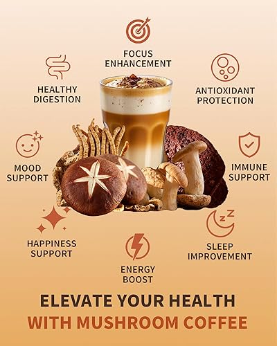 Miniatura 2 de Café de hongos, café instantáneo orgánico con 6 hongos adaptogénicos (melena de león, reishi, cordyceps y más), aumenta la energía, la concentración