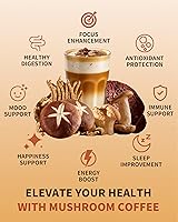 Vista 4 de Mushroom Coffee portátil 32 barras, café instantáneo orgánico en polvo con 6 hongos adaptogénicos (melena de león, reishi, cordyceps y más), aumenta