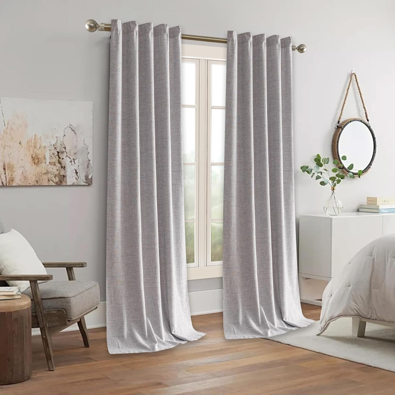 Blackout Curtains Extra Long Linen Blackout Curtains 102 inches Long 2 Panels Set - Tab Back and Rod Pocket Curtains for Living Room Bedroom - 52Wx102L/ Light Gray 52"W x 102"L (Pack of 2) Light Grey