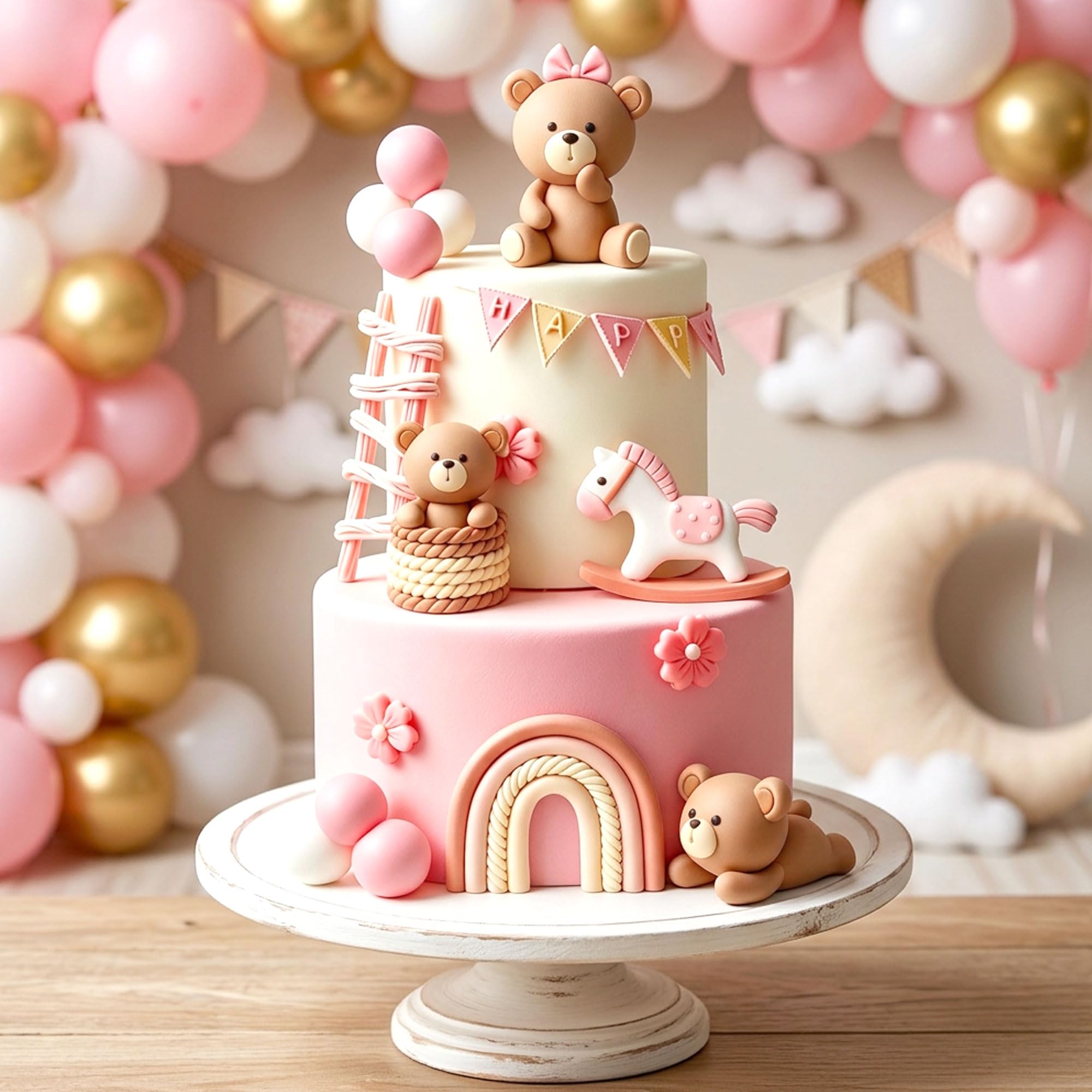 Pink Baby Bear Cake Toppers for Baby Shower and Birthday Decor