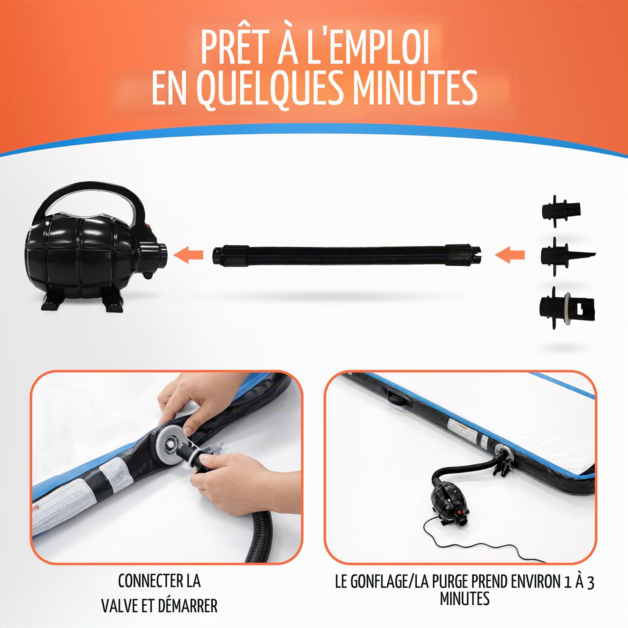 AthleticPro Airtrack Tapis de gymnastique gonflable pour gymnastique au sol et acrobatie avec pompe électrique, kit de réparation et sac de hauteur, pour