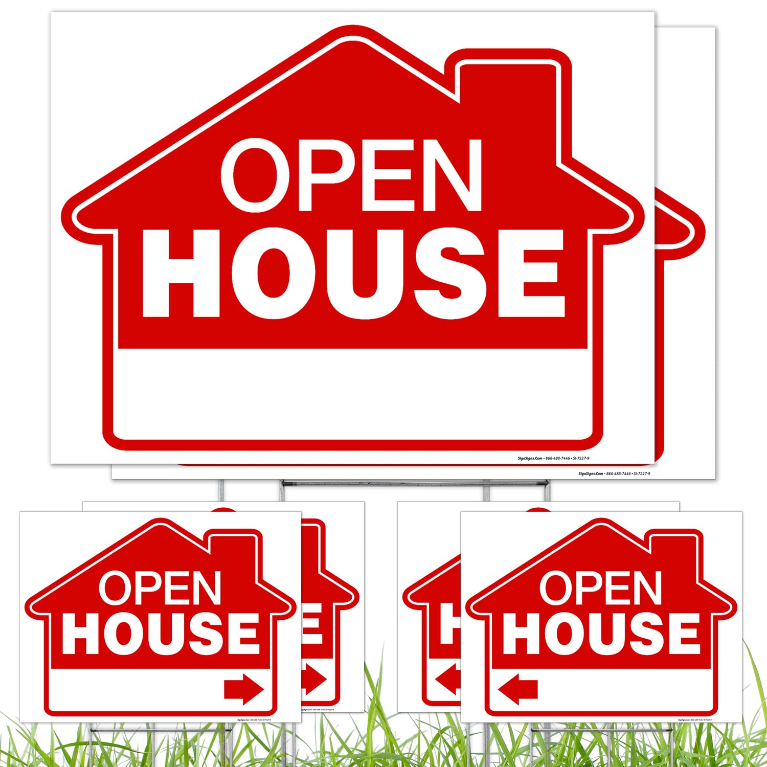 Open House Real Estate Red Sign, (3 Pack) Double Sided 12x18 Inches, Corrugated Plastic with Metal H Stake, Made in USA