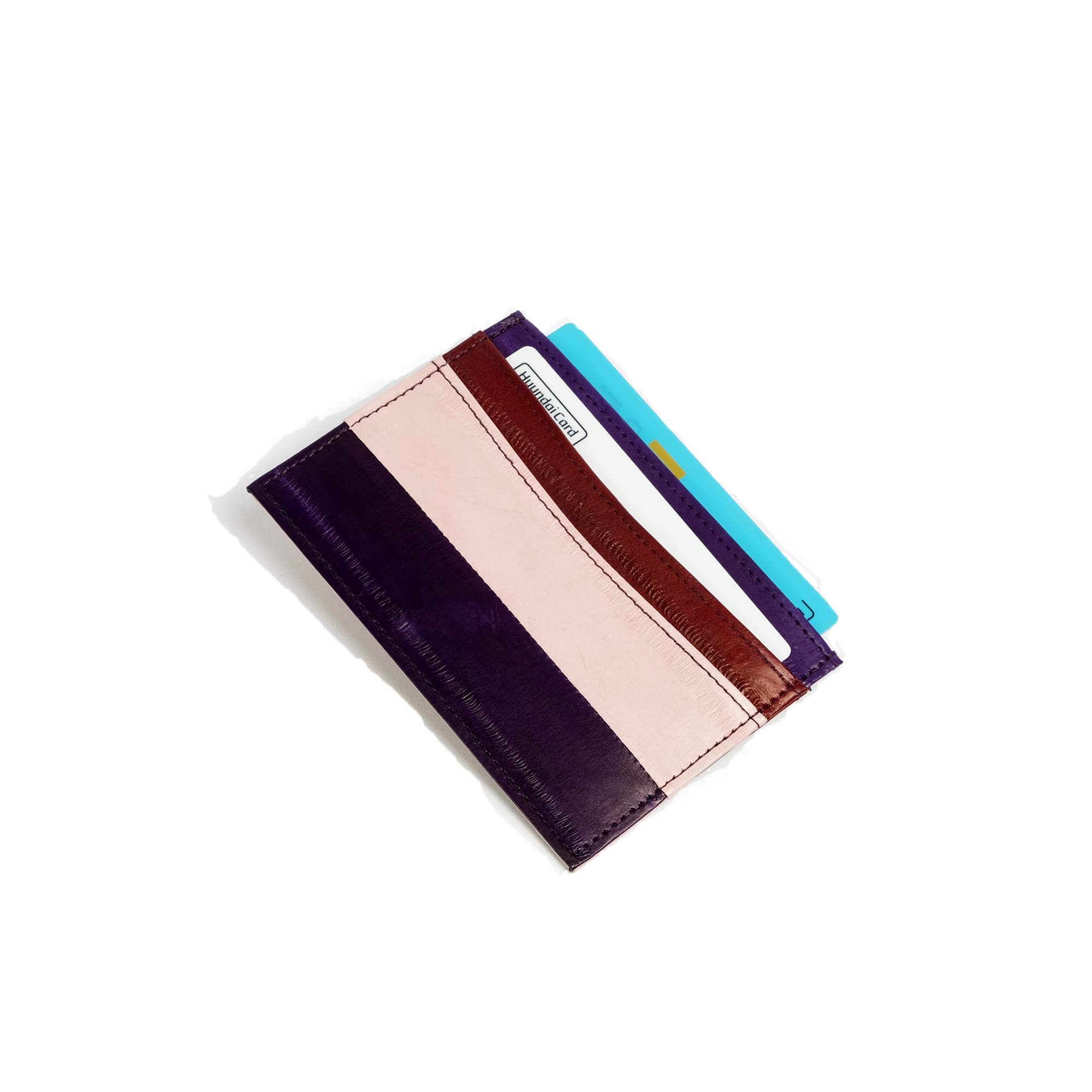 OROM EEL SKIN LEATHER CREDIT CARD WALLET (purple combi(purple+wine+pink), 4.0