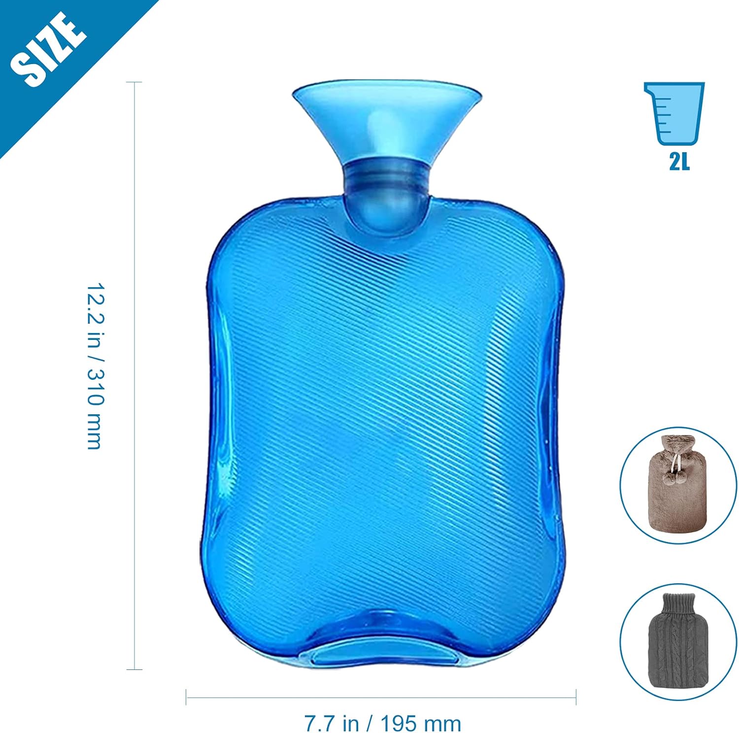 Hot Water Bottle (2 Liter), 2 Pack Hot Water Bag for Pain Relief, Menstrual Cramps, Neck and Shoulders, Hot Cold Pack for Hot and Cold Therapy and Feet Warmer,Silicone Hot Water Bottle with Soft Cover : Health & Household