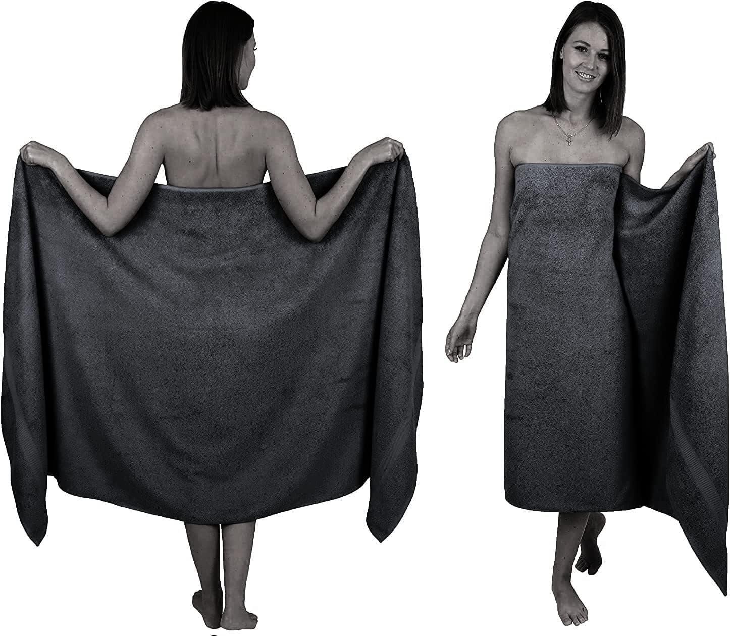 Lot De 2 Draps De Bain Luxe - Format Jumbo 100x200 Cm - 600 G/m² - Coton Peigné Extra Doux - Couleur Anthracite