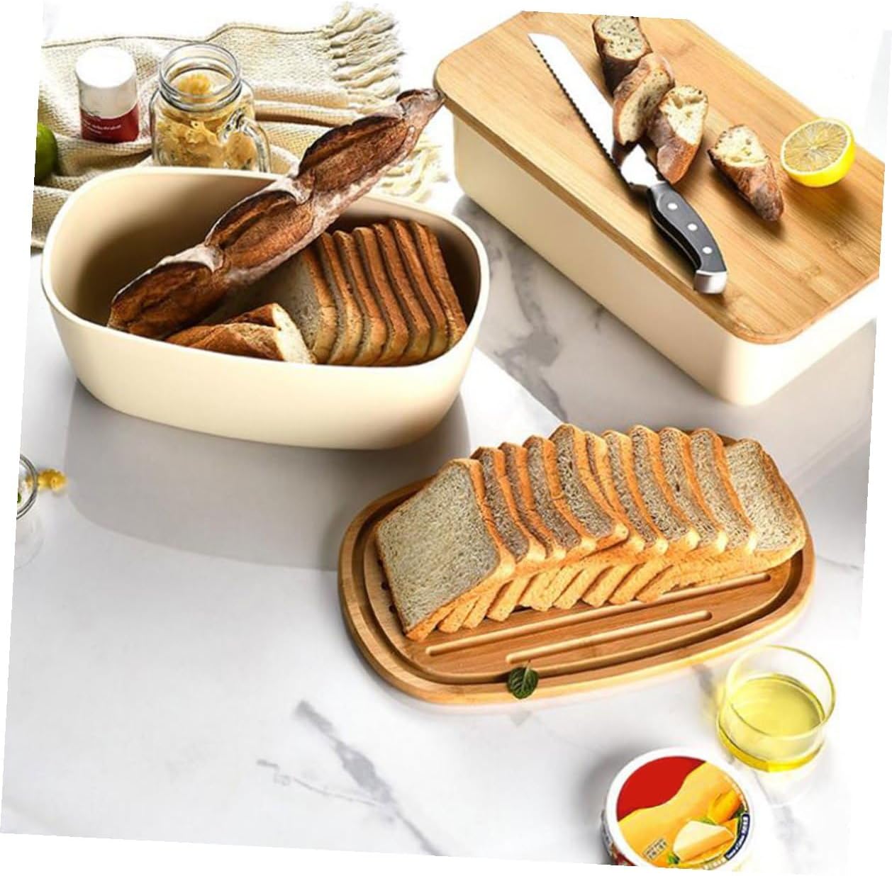 NUOBESTY Reusable Bread Box with Oak Lid, Oval Household Bread Container and Toast Storage Organizer for Kitchen Countertop and Refrigerator Use