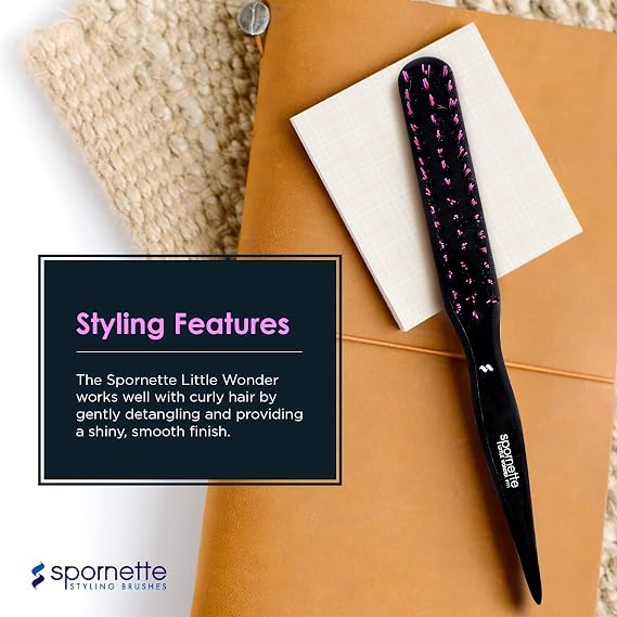 Spornette Boar Bristle Hair Brush for Women & Men - Little Wonder Small Teasing Brush - Create Slick Backs & Volume - Boar & Tourmaline Nylon Bristles for Back Brushing & Combing (Pink)