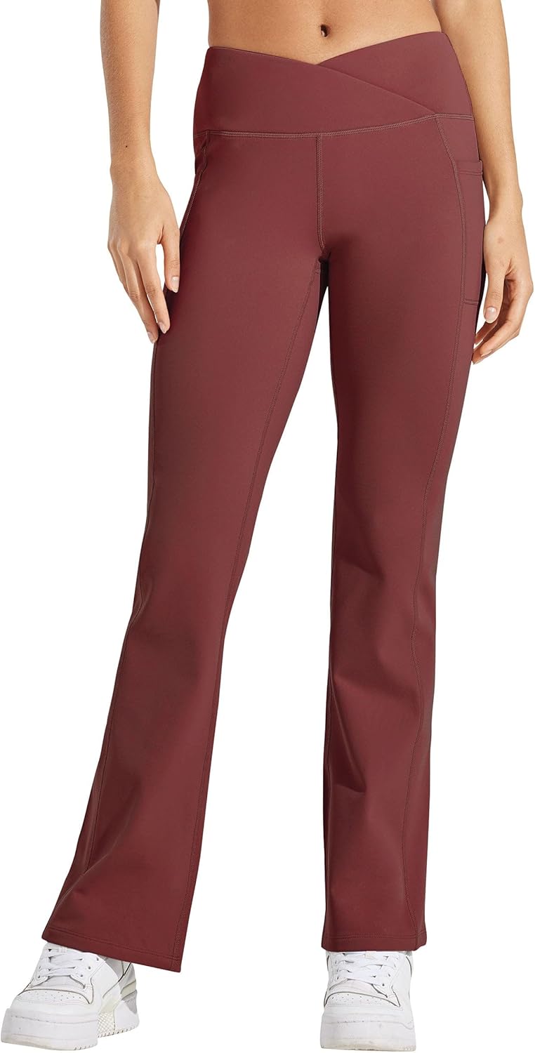 Willit Women's Fleece Lined Pants Yoga Crossover Leggings Bootcut Thermal Winter Pants Flare Leggings Water Resistant - Image 2