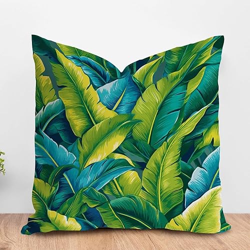 ArogGeld Funda de cojín estilo chinoiserie, color verde azulado, aguamarina, hojas tropicales, turquesa, lima, hojas de palma, almohada europea,
