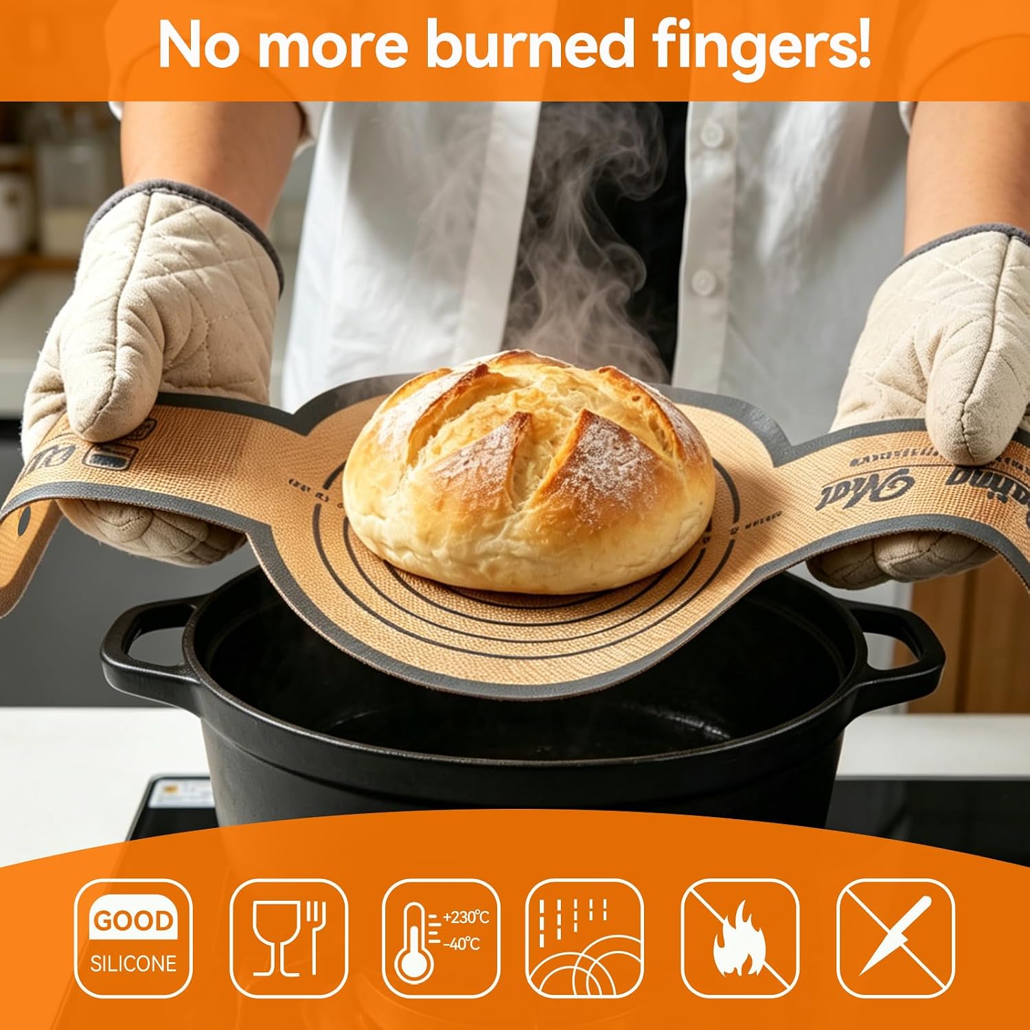 3 PCS Silicone Baking Mat Set：Bread Slings with Long Handles + 28"x20" Pastry Mat Non-Stick Reusable Sourdough Baking Supplies,Easy Clean, Kitchen Accessories