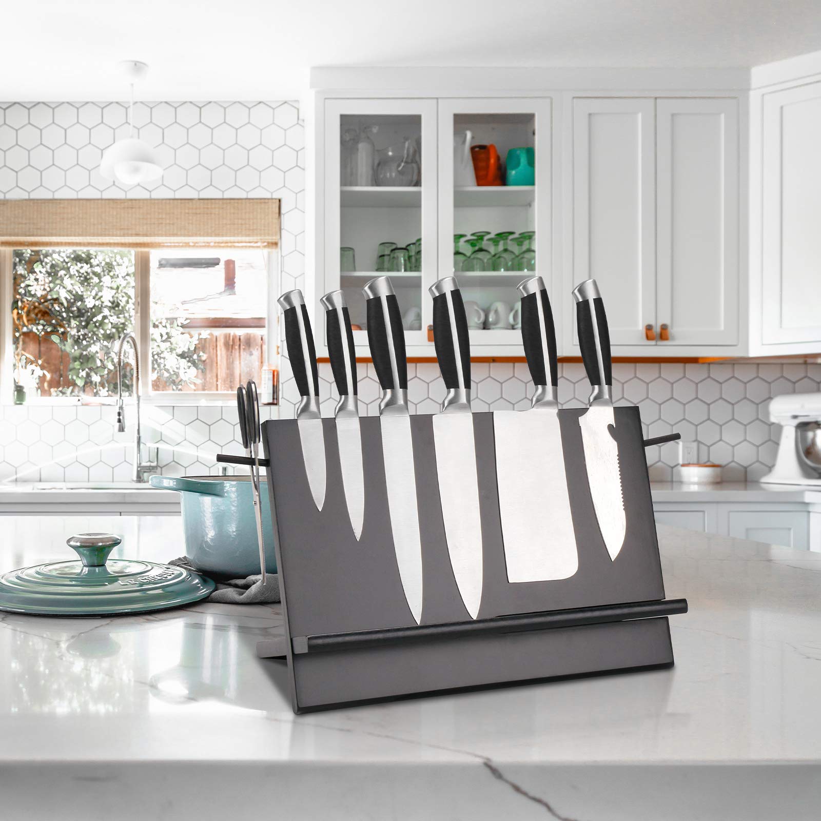 HOMEKOKO Bamboo Large Magnetic Knife Block,Wider Magnetic Knife Holder, Knife Rack with Double Side Strong Magnetic for Knife Organize and Storage (Black/14.8 inch)