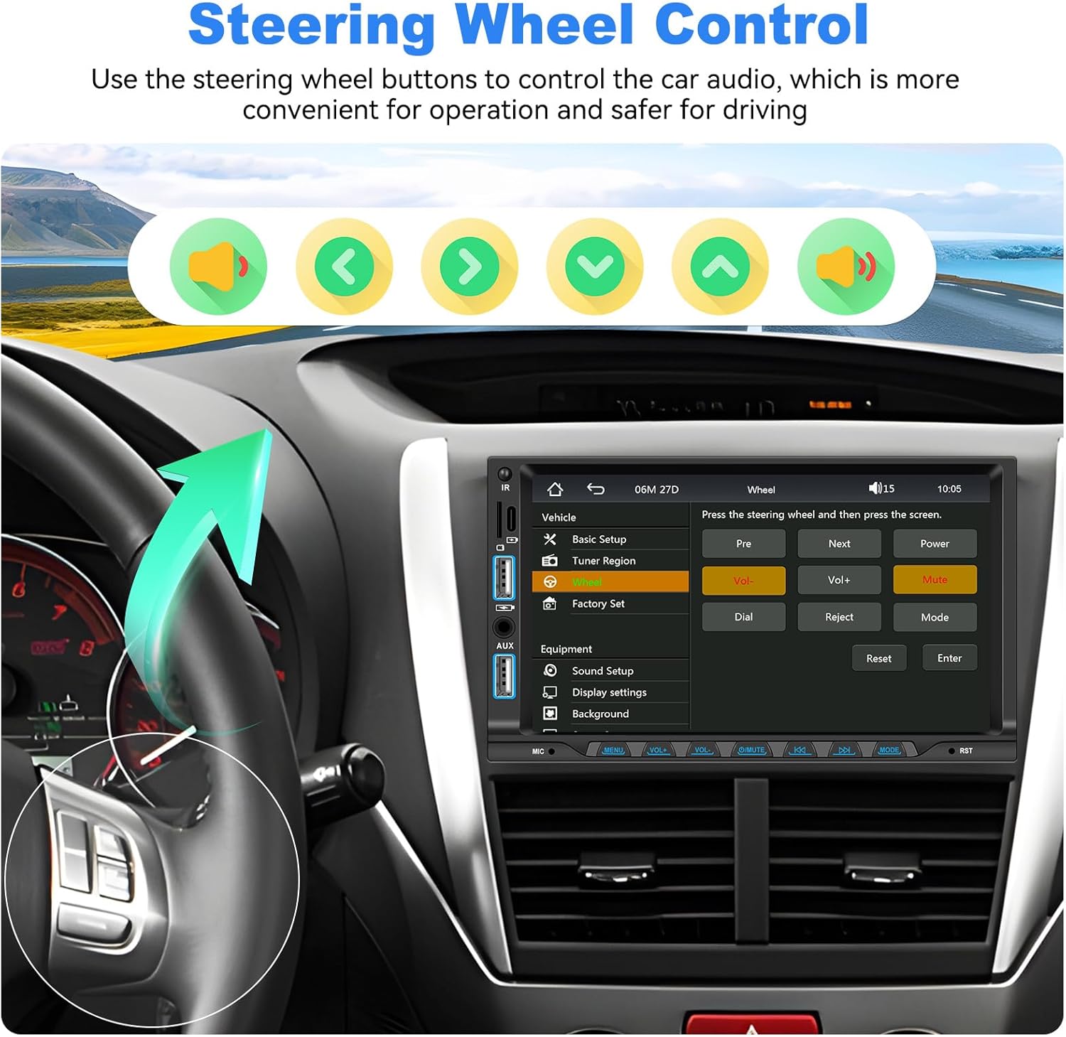 Steering wheel control setup screen on the car stereo.