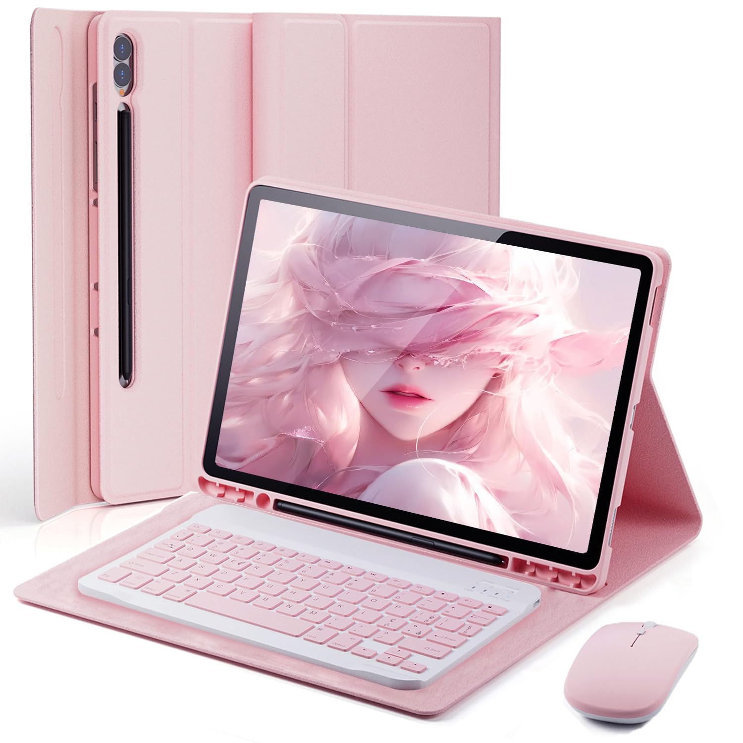 Cover Per Samsung Galaxy Tab S10 Ultra/S9 Ultra/S8 Ultra 14.6 Pollici con Bluetooth Wireless Italiano tastiera (QWERTY) e Mouse Coperchio Protettivo con Scanalatura Portapenna Keyboard Case Rosa