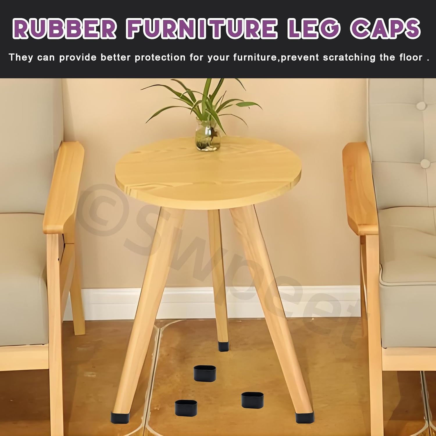 Swpeet 20Pcs 0.6"×1.2" Black Oval Chair Leg Caps, Floor Protectors, Table Chair Leg Protection Cover, Furniture Leg Caps，Leg Tips Covers, Feet Pads, Feet for Furniture Table Chair