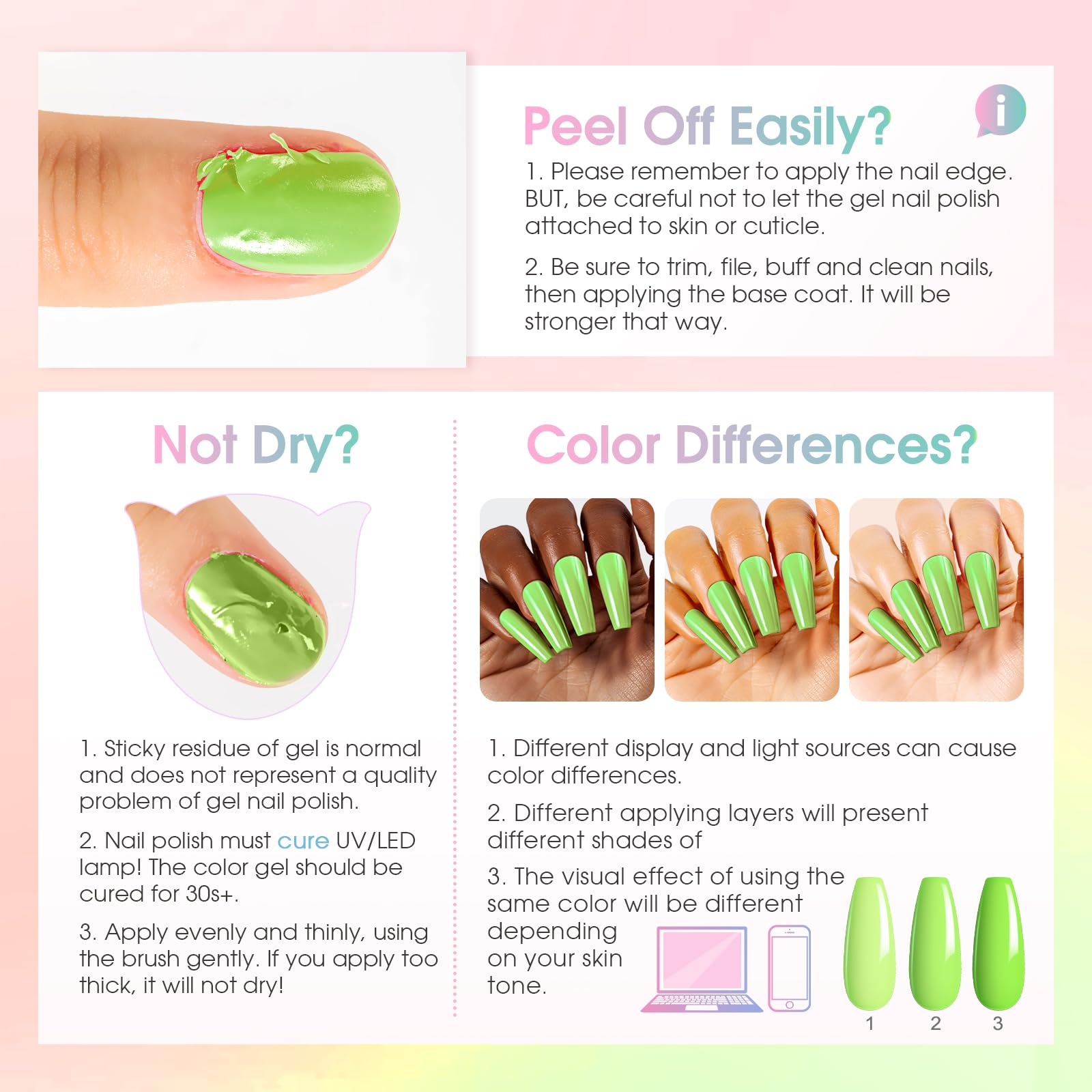 ROSALIND Smalto Semipermanente Unghie, 12 Colori Smalti Semipermanenti Colori Verde Giallo Arancione Blu Rosa Viola Rosso, Soak Off Mini UV/LED Smalto Gel Unghie Manicure Primavera Estate
