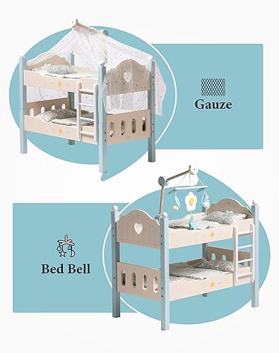 Miniatura 6 de ROBUD Cuna para Muñeca Bebé, Camas de Madera para Muñecas de 20 Pulgadas, Literas Azules para Muñeca Bebé con Tul, Cama para Muñeca American Girl