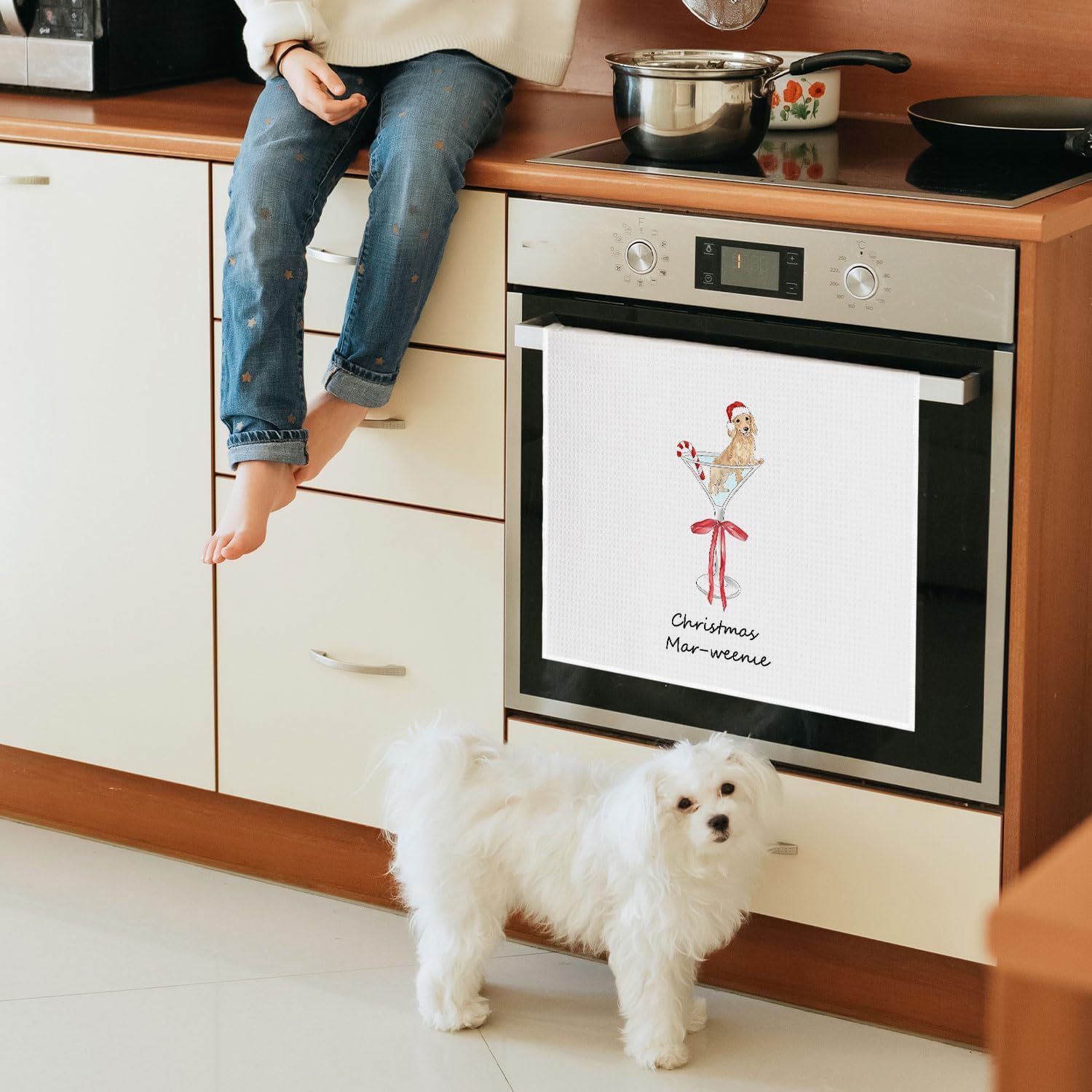 Christmas Dachshund Cocktail Kitchen Towels, Weiner Dog Dachshund Lover Gifts Decorative Hand Towels, Martini Cocktail Lover Gifts Dish Tea Towels for Kitchen Bar Cart, 16x24 Inch - Image 4