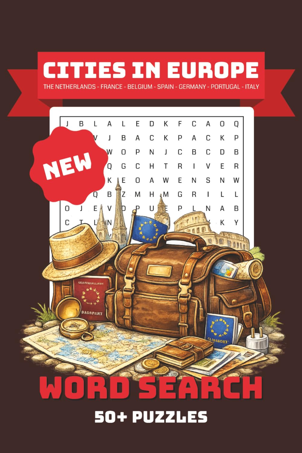 Cities in Europe: Puzzles Book For Stress Relief And Relaxation, 50+ Puzzles ... (Word Search)