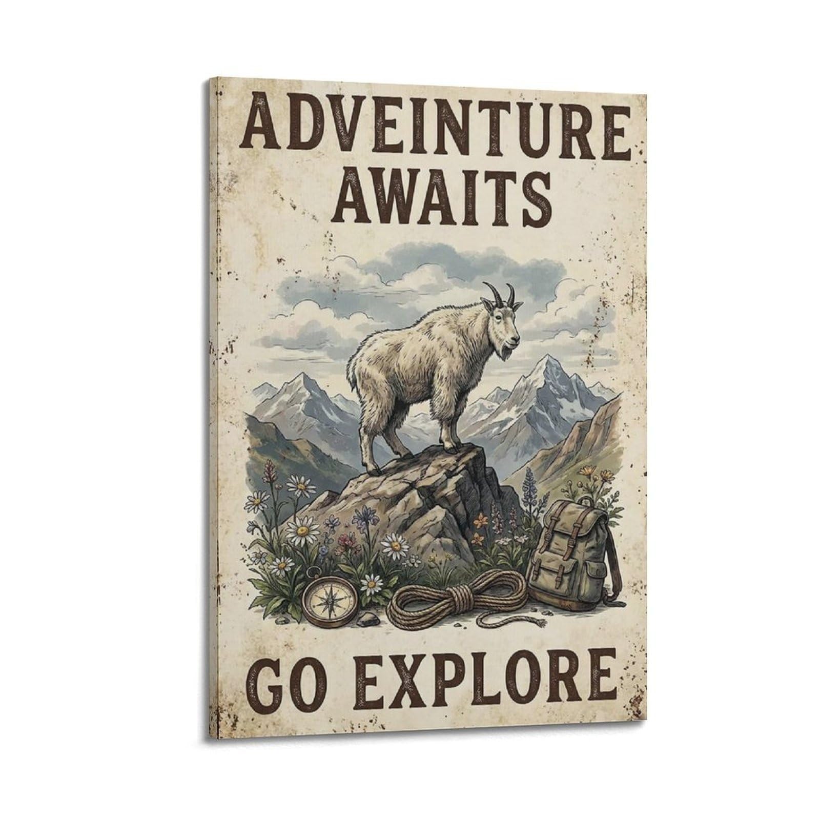 OKAHYS Mountain Adventure Poster Explore Wilderness Rustic Modern Decorative Canvas Prints - Ideal Wall Art for Family, Man Cave, Game Room, Boys & Girls Bedroom 24x36inch