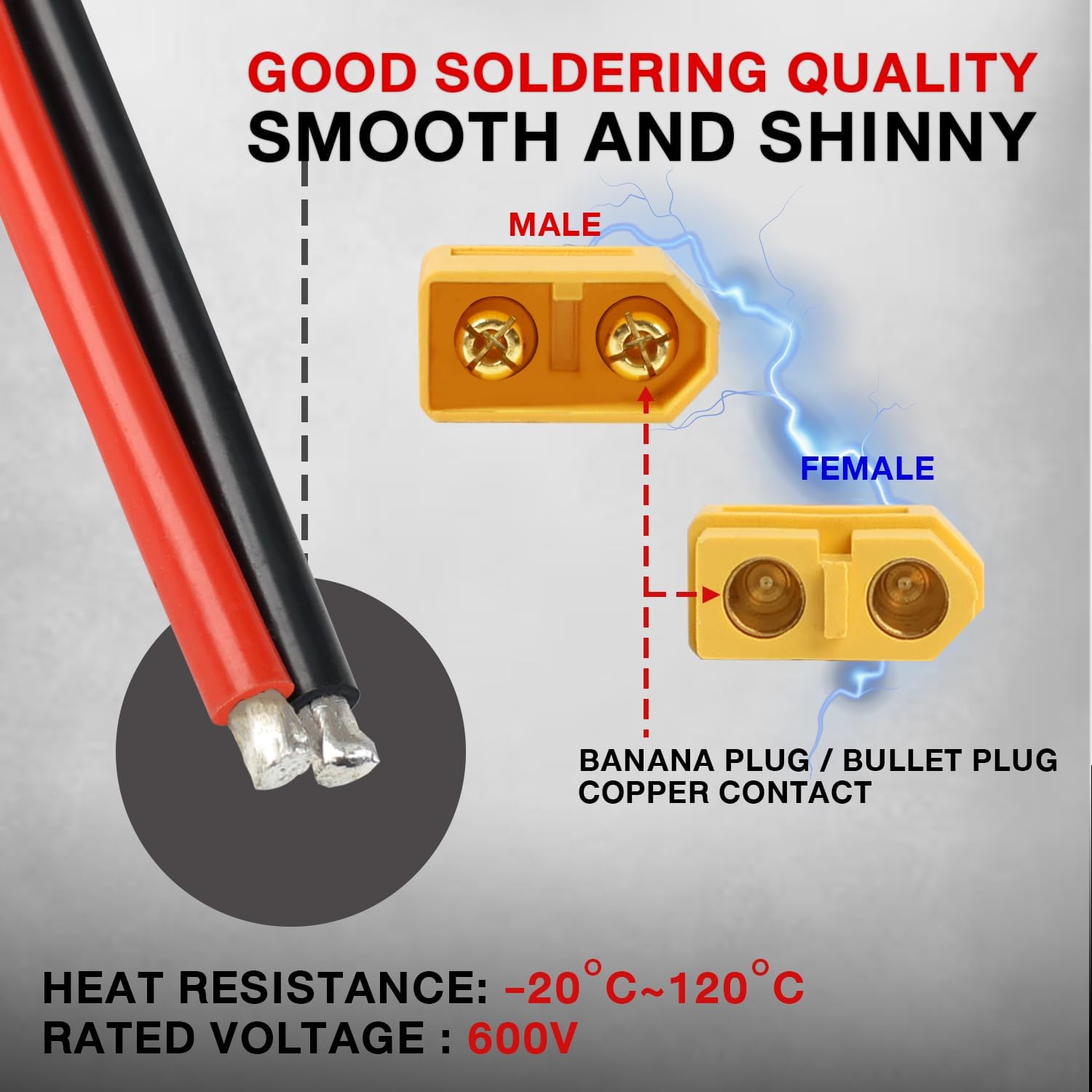 5 Pairs TMH XT60 Plug Connector Female and Male with 50mm - 12 AWG Soft Silicone Wire for RC Lipo Battery FPV Cable Drone Car Boat (5 Male+5 Female)